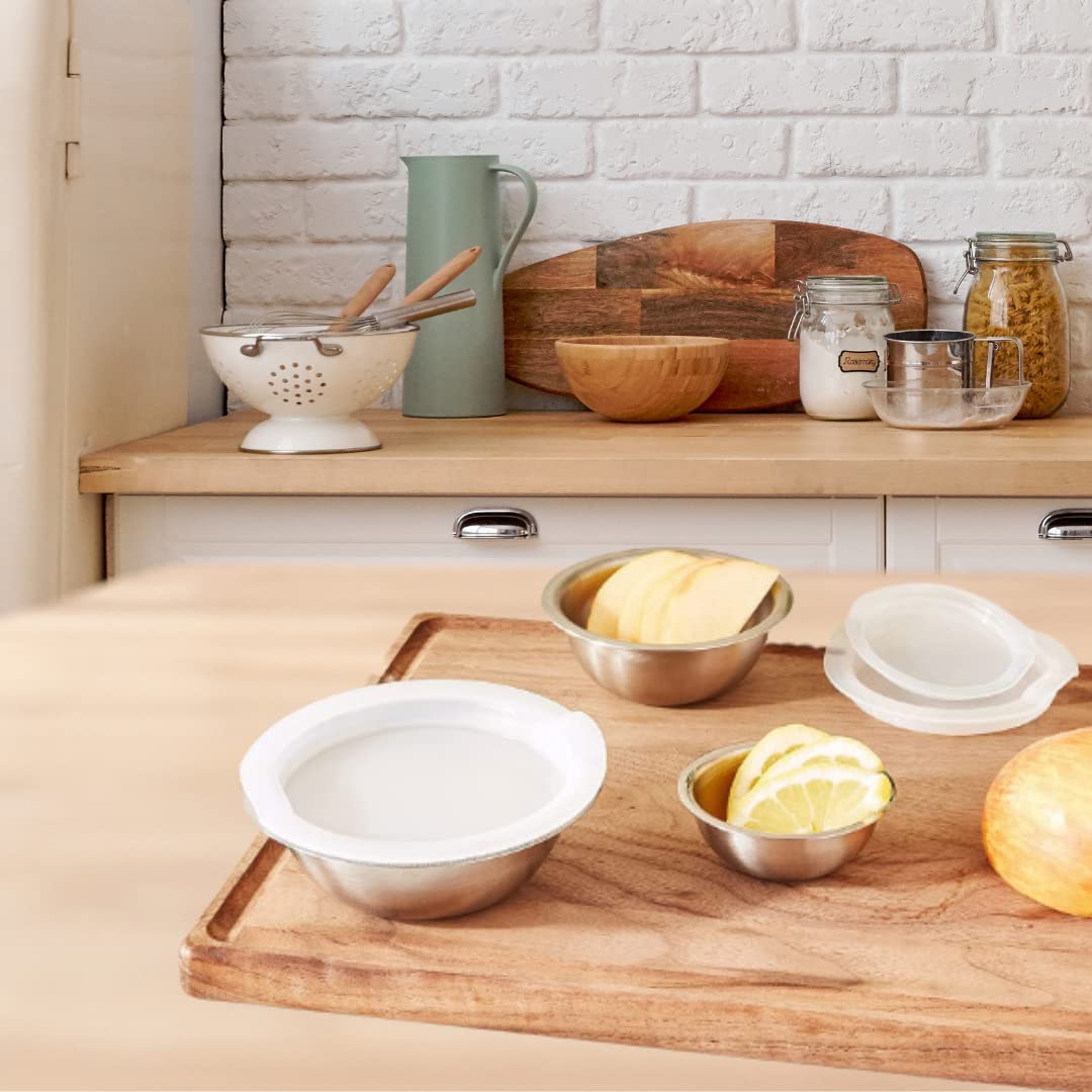 Oggi Set of 3 Mini Stainless Steel Pinch Bowls with Lids - 2oz/4oz/8oz Sizes - Ideal for Food Prep, Assorted Colors