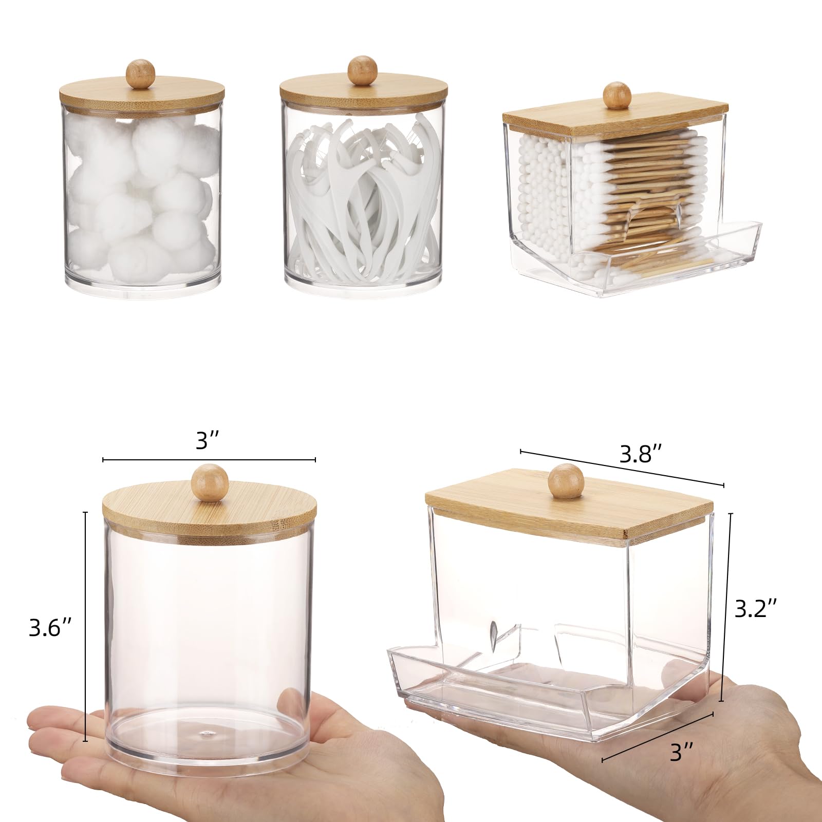 Tbestmax Qtips Dispenser Bathroom Container, 10/12 Oz Cotton Ball Holder, Apothecary Jar Organizer For Storage Cotton Swab, Cott