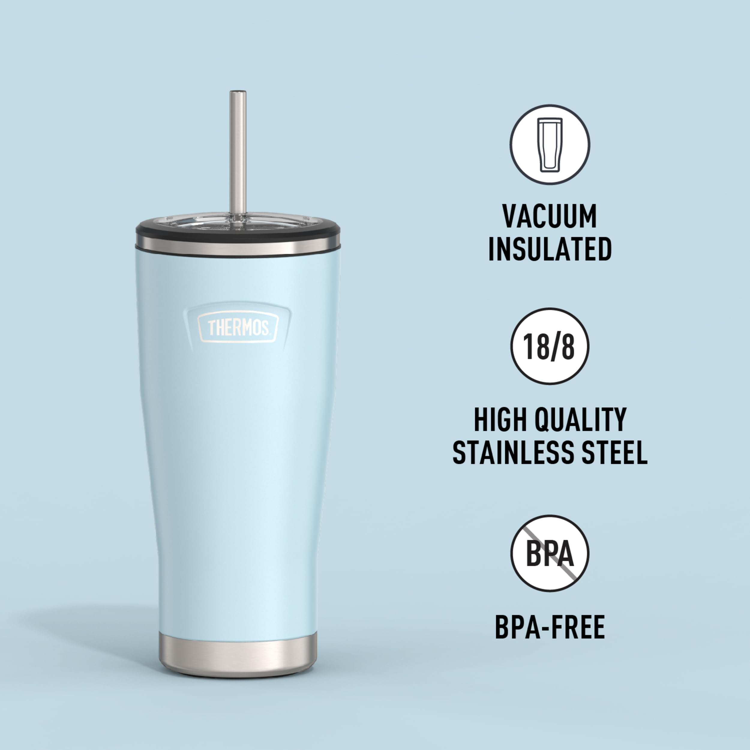 Icon Series By Thermos Stainless Steel Cold Tumbler With Straw, 24 Ounce, Glacier