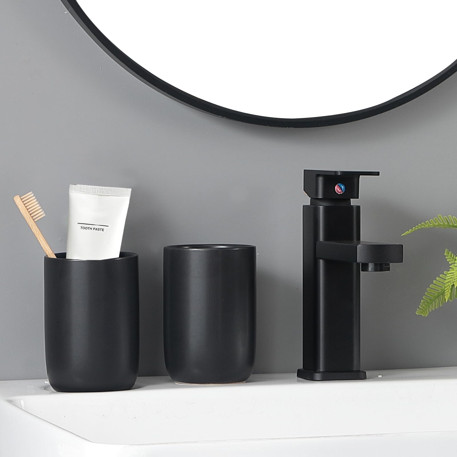 Matte Black Toothbrush Holders For Bathrooms - 1 Cups Ceramic Toothbrush Toothpaste Holders, Black Bathroom Tumbler Cup Reusable