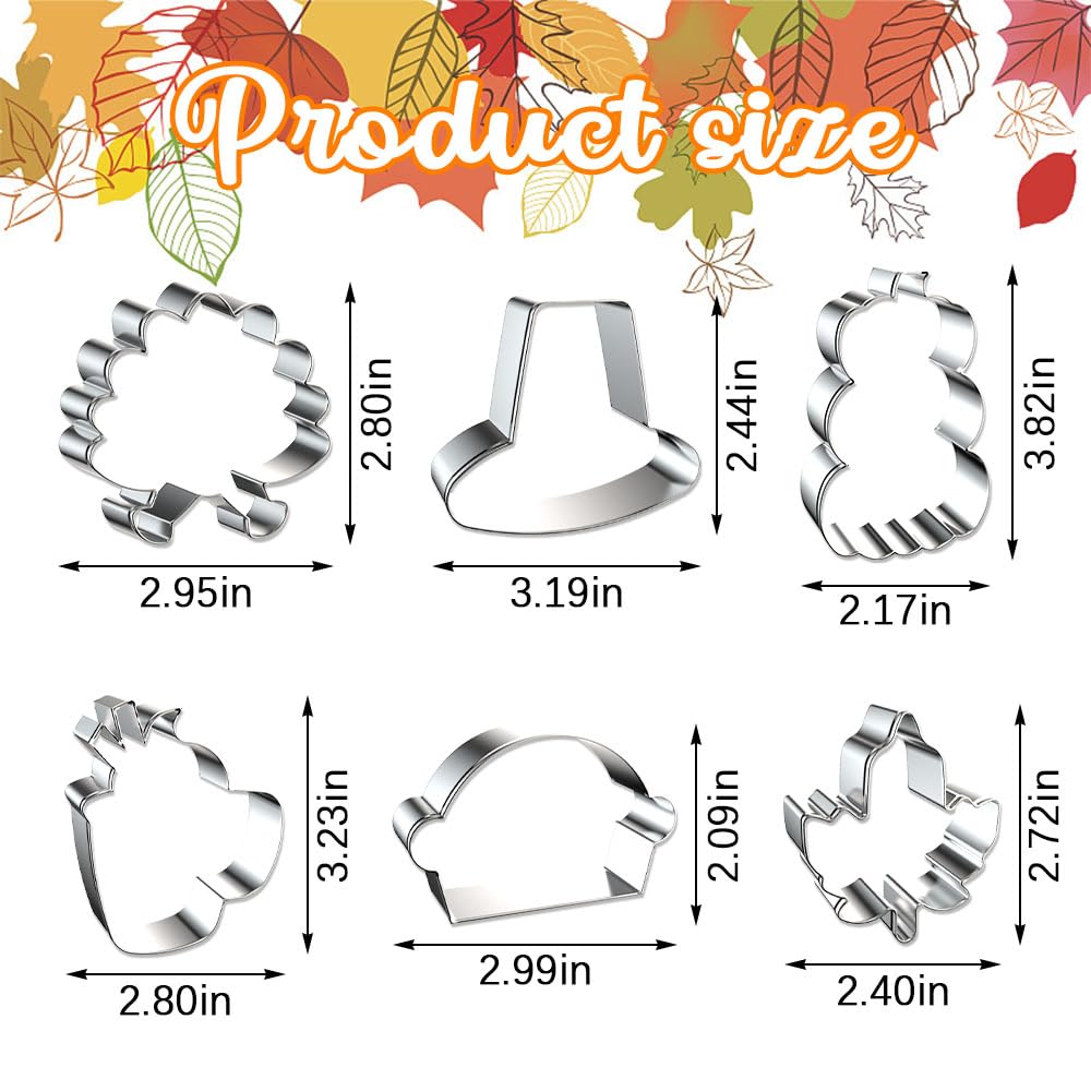 Hying 6Pcs Fall Thanksgiving Cookie Cutters Set For Kids Baking, Stainless Steel Harvest Pumpkin Holiday Cookie Cutters For Cook