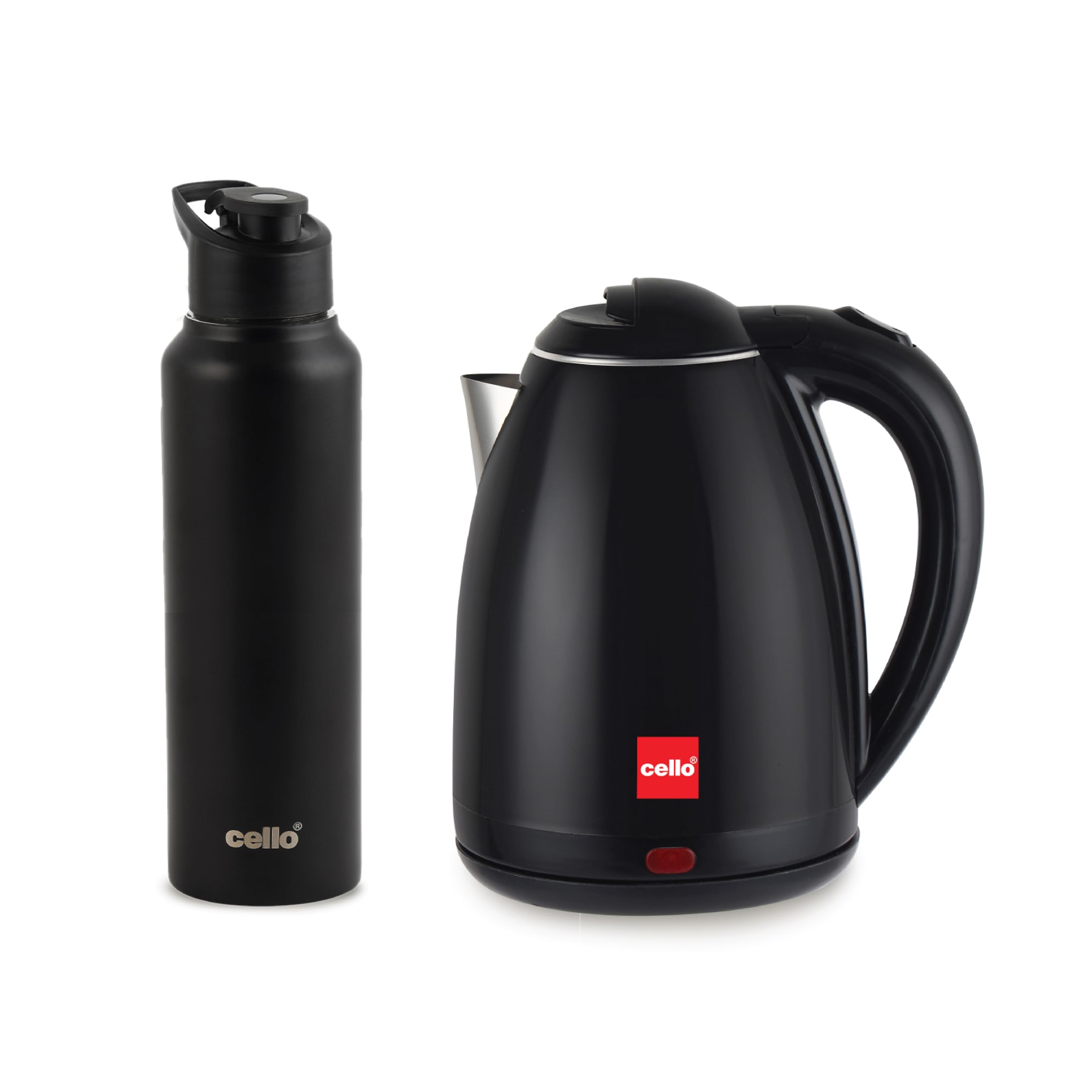 Cello Pluto Quick Boil Stainless Steel Electric Kettle 1.5L + Sippa Steel Water Bottle 1000Ml Combo | Double Wall Cool Touch Out
