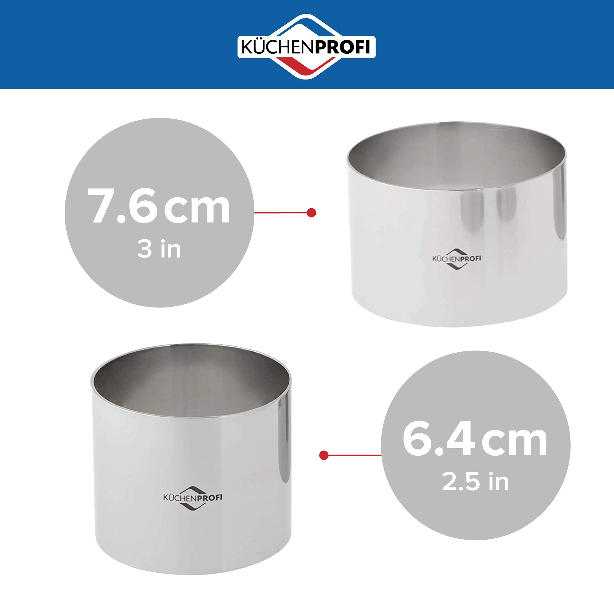 Kchenprofi Stainless Steel Cooking Rings, Set Of 4 Forming Ring Molds, 2.5 Inches And 3 Inches