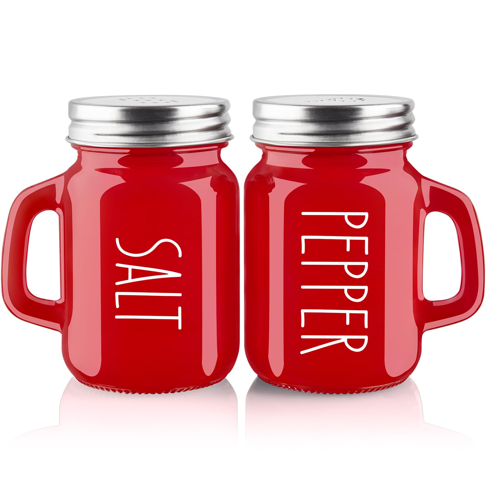Red Salt And Pepper Shakers Set, Zosujo 4 Oz Cute Modern Glass Christmas Red Shaker Sets With Stainless Steel Lids, Red Kitchen