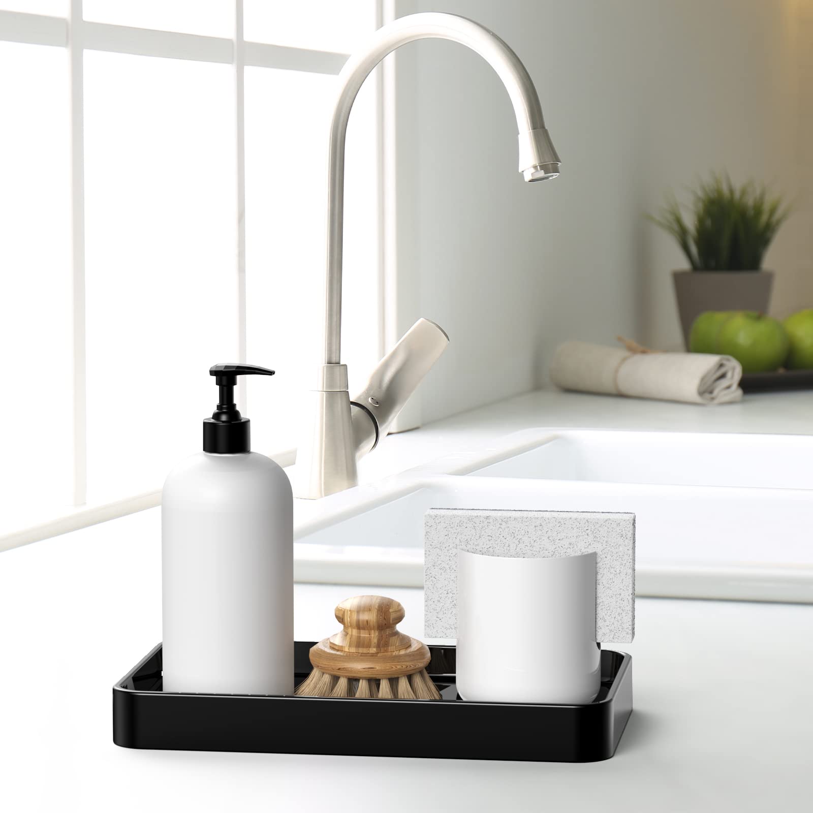 Gurygo Vanity Tray For Bathroom, 10'' Ceramic Soap Dispenser Tray For Kitchen Counter, Bathroom Trays For Counter, Kitchen Tray