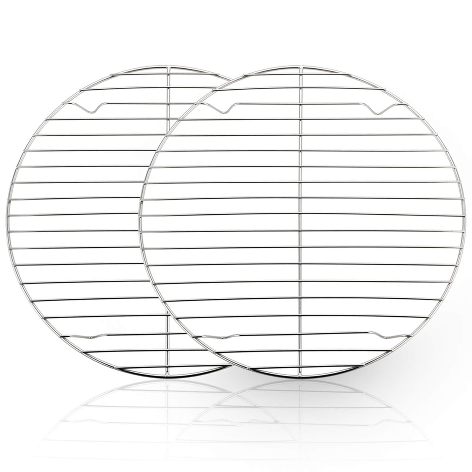 TeamFar Round Cooling Rack Set of 2, 10 Inch Round Wire Baking Steaming Roasting Rack Set Stainless Steel, Healthy & Mirror Fini