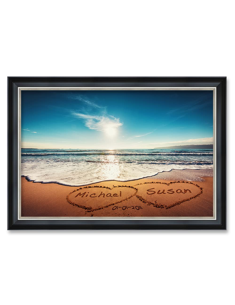 Ipic - Heart In Heart, Personalized Framed Wall Art With Names And Date Om, Giclee Prints With Solid Wood Frame, Customized Gift