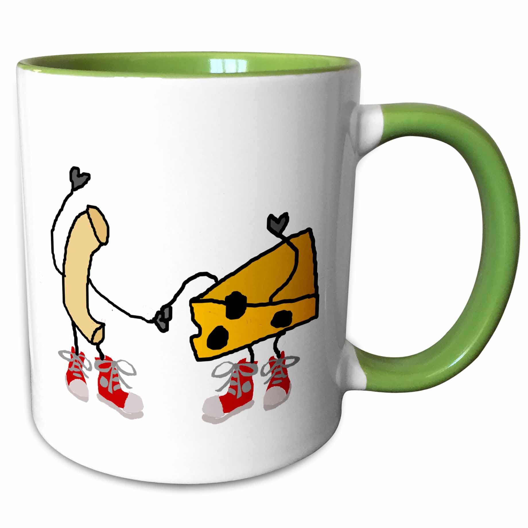 3dRose Funny Cute Macaroni and Cheese Cartoon Characters 15oz Two-Tone Green Mug