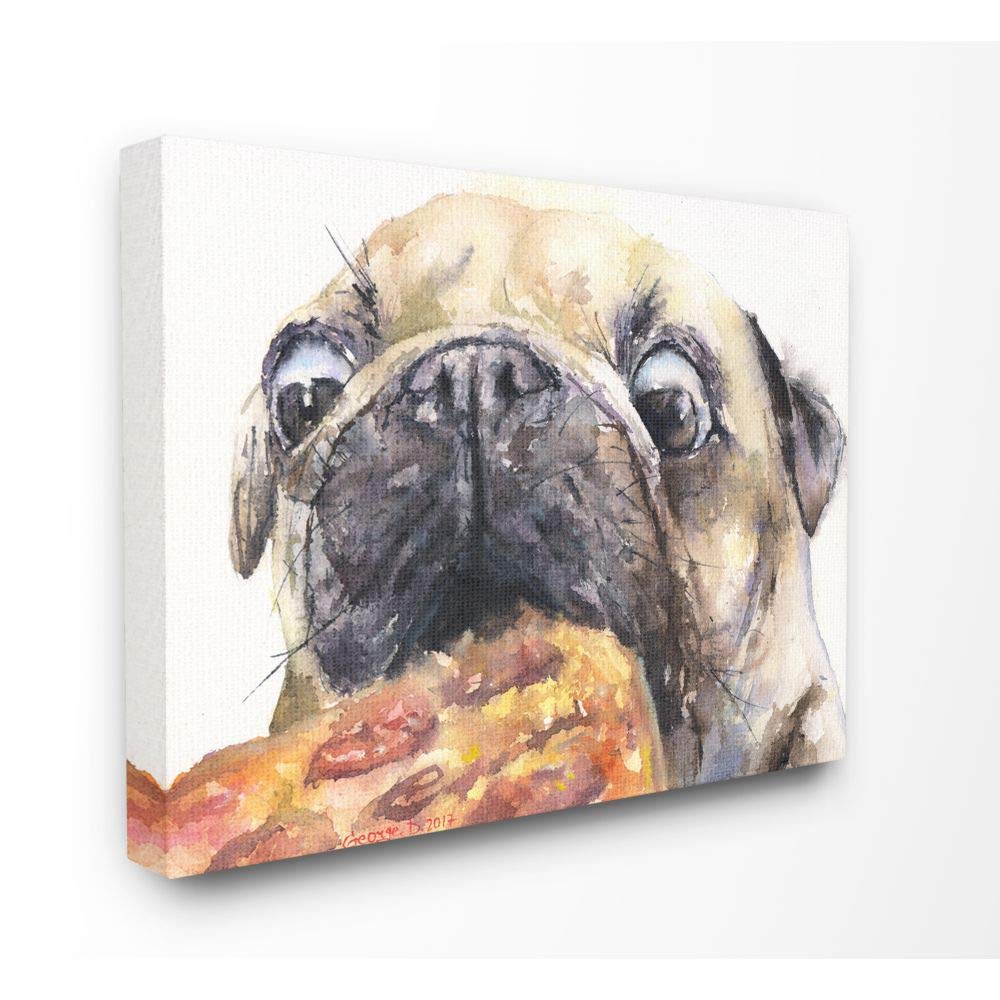 Stupell Industries Pug And Pizza Funny Dog Pet Animal Watercolor Painting Canvas Wall Art, 24X30, Multicolor