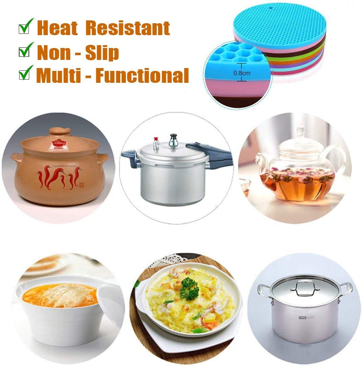 5 Pack Extra Thick Silicone Trivets Heat Resistant Pot Holder And Oven Mitts,Trivets For Hot Dishes,Nonslip Insulation Honeycomb