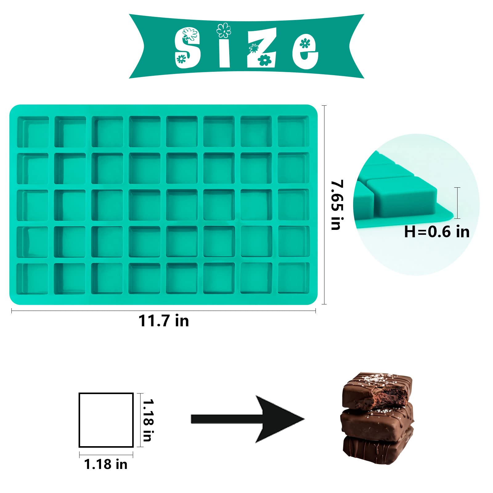 Sakolla 40 Cavities Square Silicone Molds, Mini Cubes Silicone Mold For Chocolate, Hard Candy, Ice Cubes, Gummy
