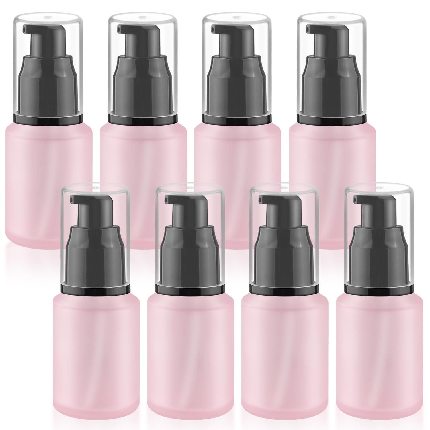 Mirrline 8 Pcs 30Ml/1Oz Frosted Glass Bottles Empty Pump Dispenser Jar Travel Lotion Vials With Plastic Pump Head For Toiletry L