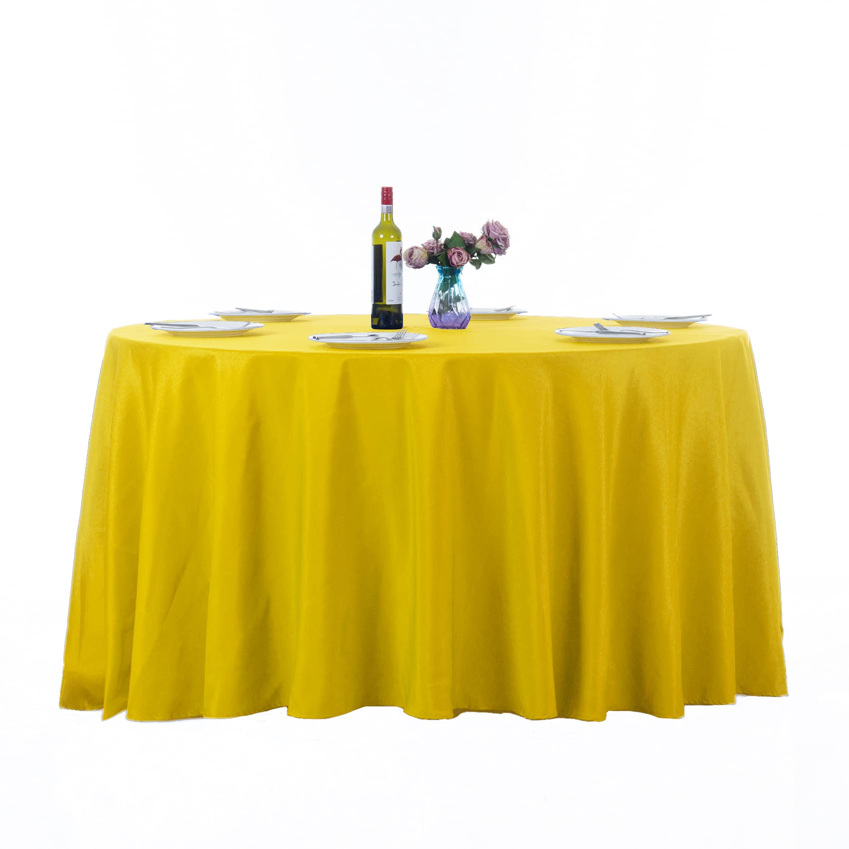 Ascoza 2Pack 132 Inch Yellow Round Tablecloth In Washable Polyester Fabric For Wedding/Banquet/Restaurant/Parties