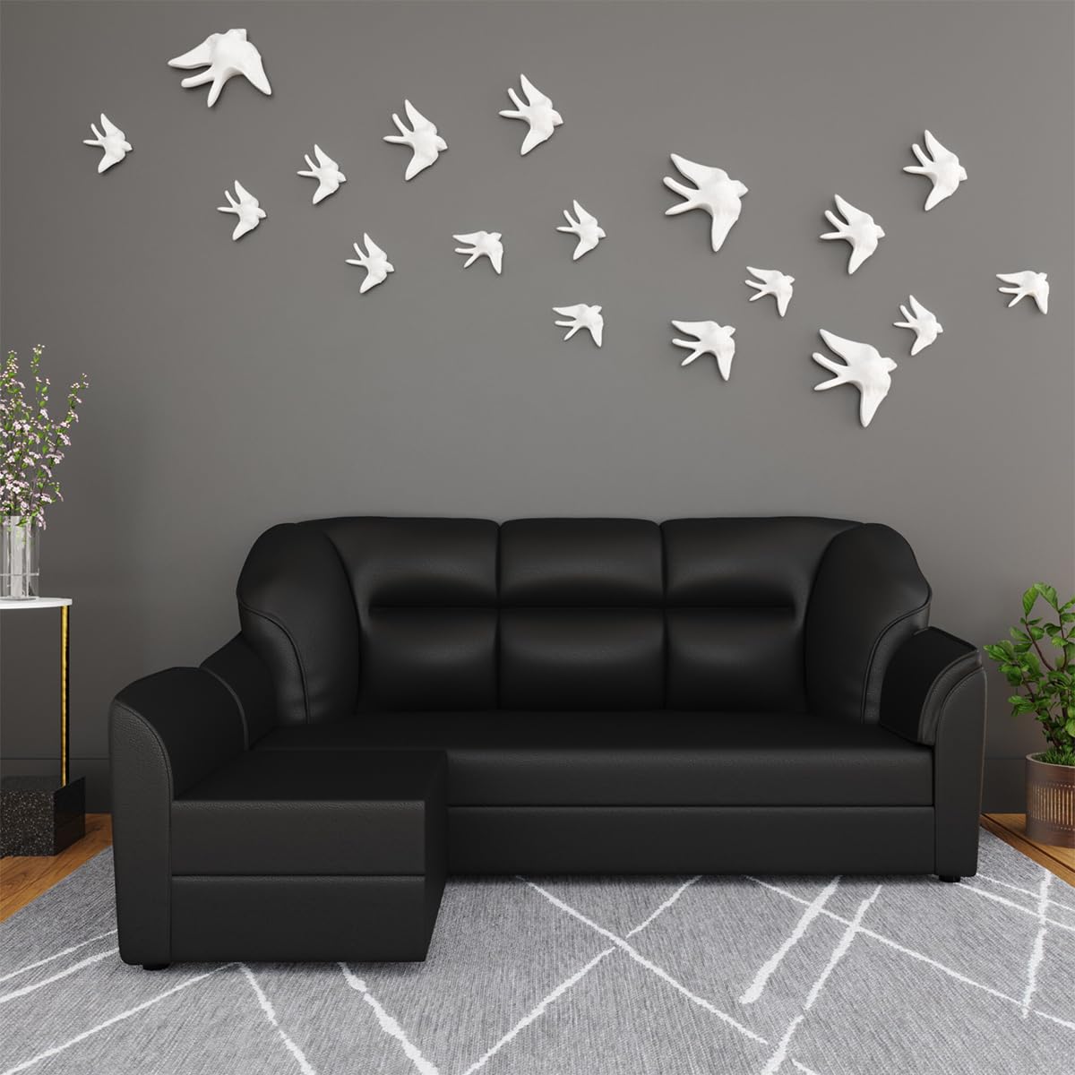 Westido Leatherette 4Person Sofa (Finish Color  Black, Diy(DoItYourself))|1 Year Warranty