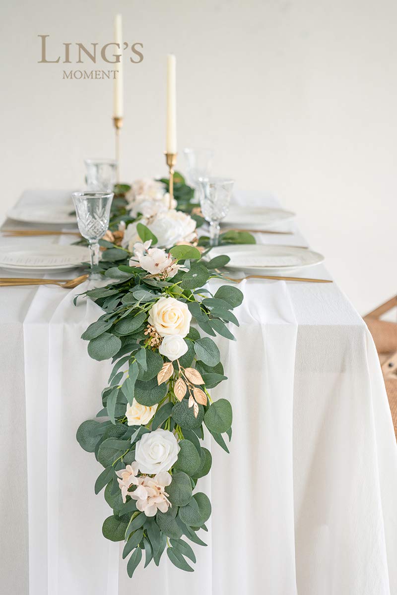 Ling 'S Moment 14Ft Brilliant White Sheer Chiffon Like Table Runner With Silver Sparkle For Rustic Boho Wedding Party Bridal Sho