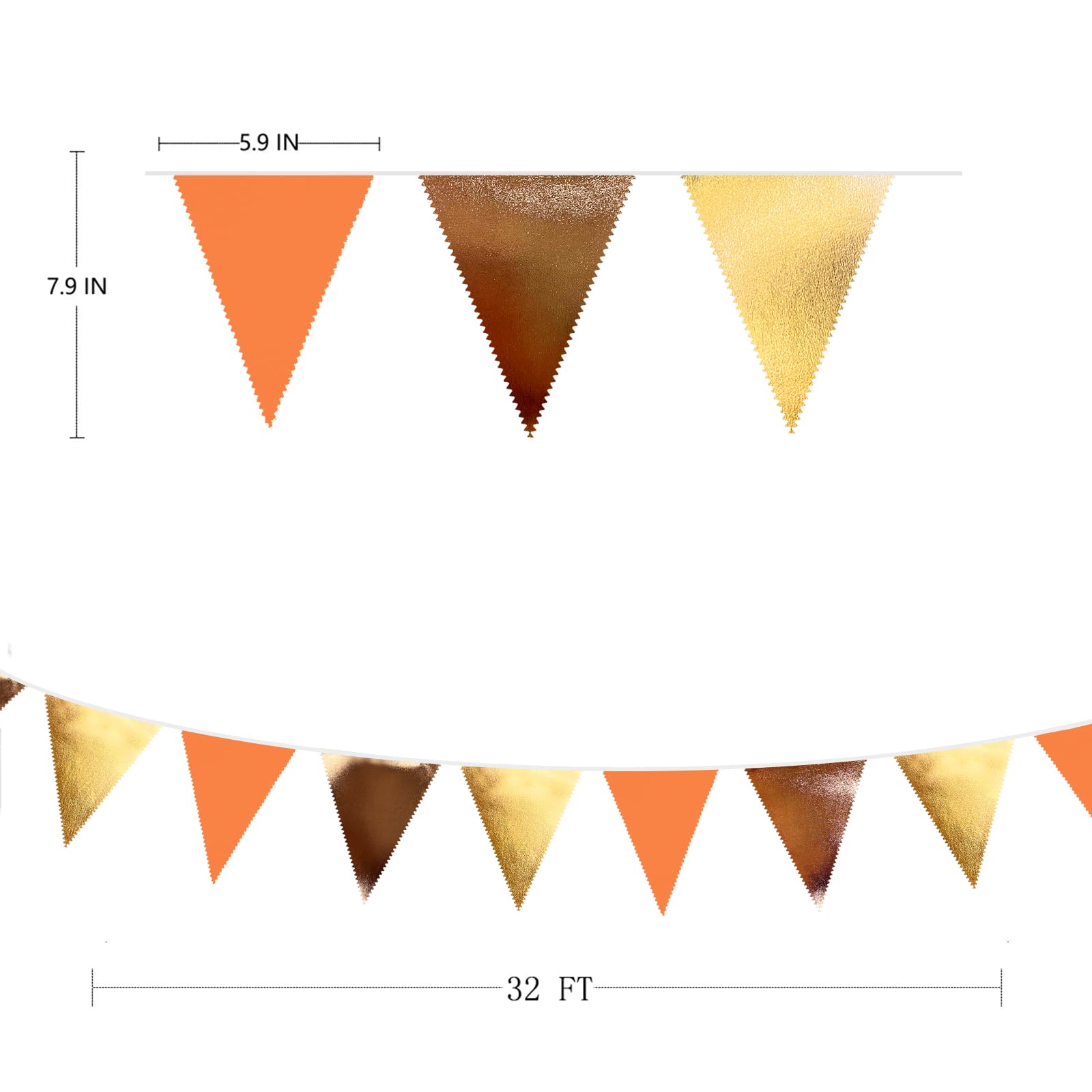 Fall Party Decorations Orange Gold Brown Metallic Fabric Triangle Pennant Banner Flag Bunting Garland For Autumn Fall Thanksgivi