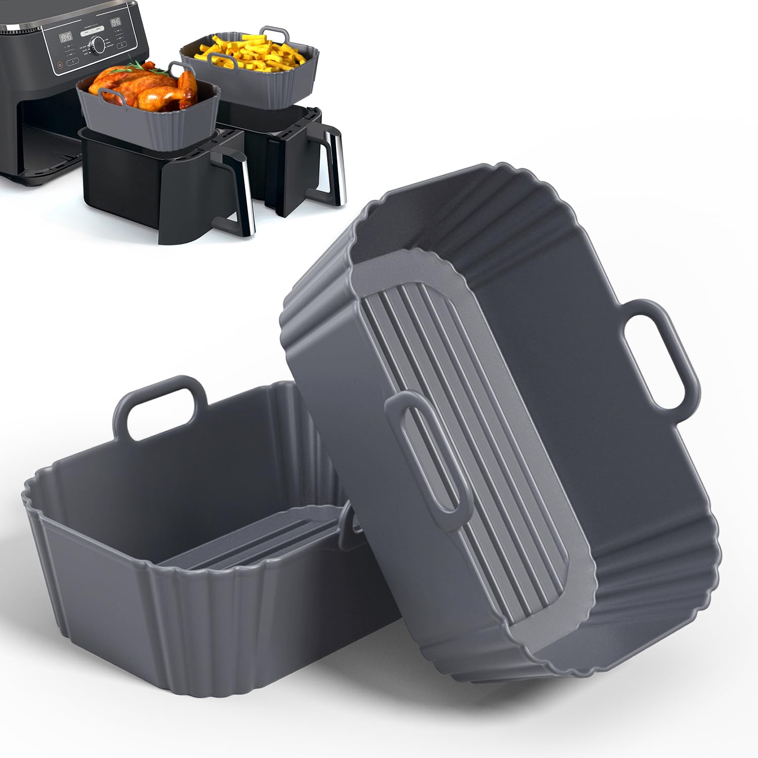 PINTAUR Silicone Air Fryer Liners 2 Pack, Reusable Compatible for Ninja Foodi DZ201, DZ401, DZ550, COSORI, Chefman, Instant, and