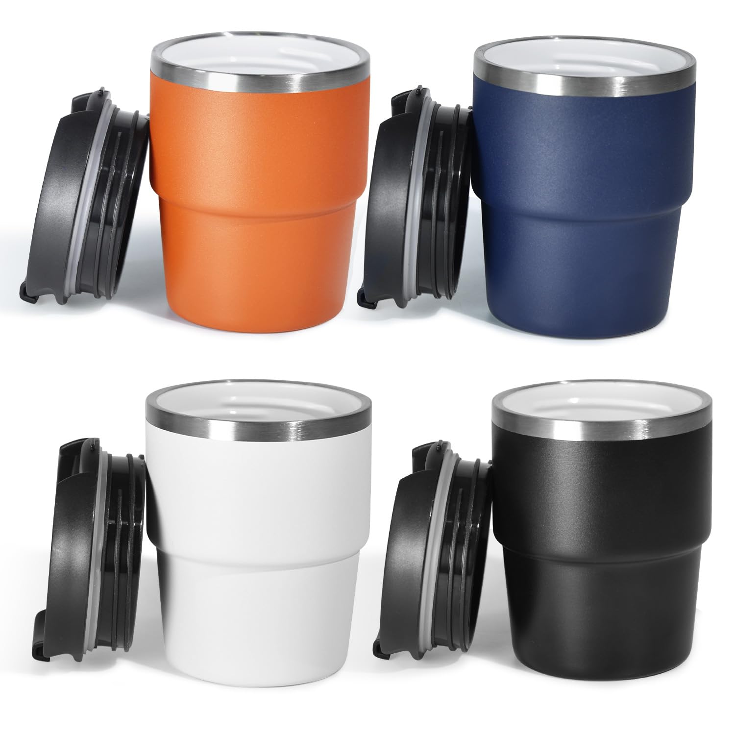 CHLJAR 6 oz Espresso Cup, CeramicLined 18/8 Stainless Steel Coffee Cup With lid for Espresso Machine, Reusable & Stackable Doub