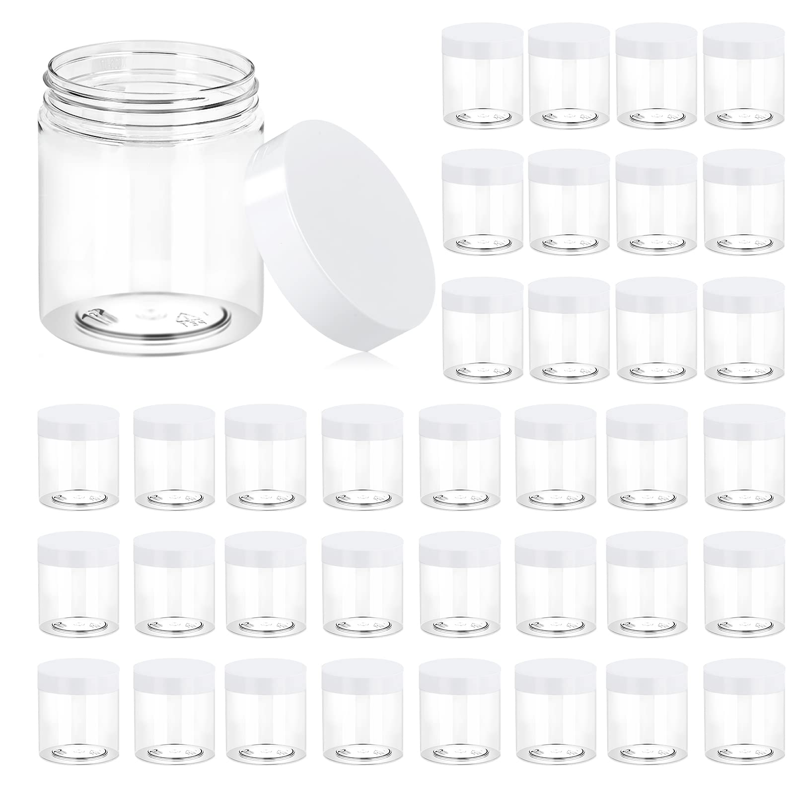 36 Pack 8 Oz Plastic Jars Round Clear Cosmetic Container Jars With White Lids, Eternal Moment Plastic Slime Jars For Lotion, Cre