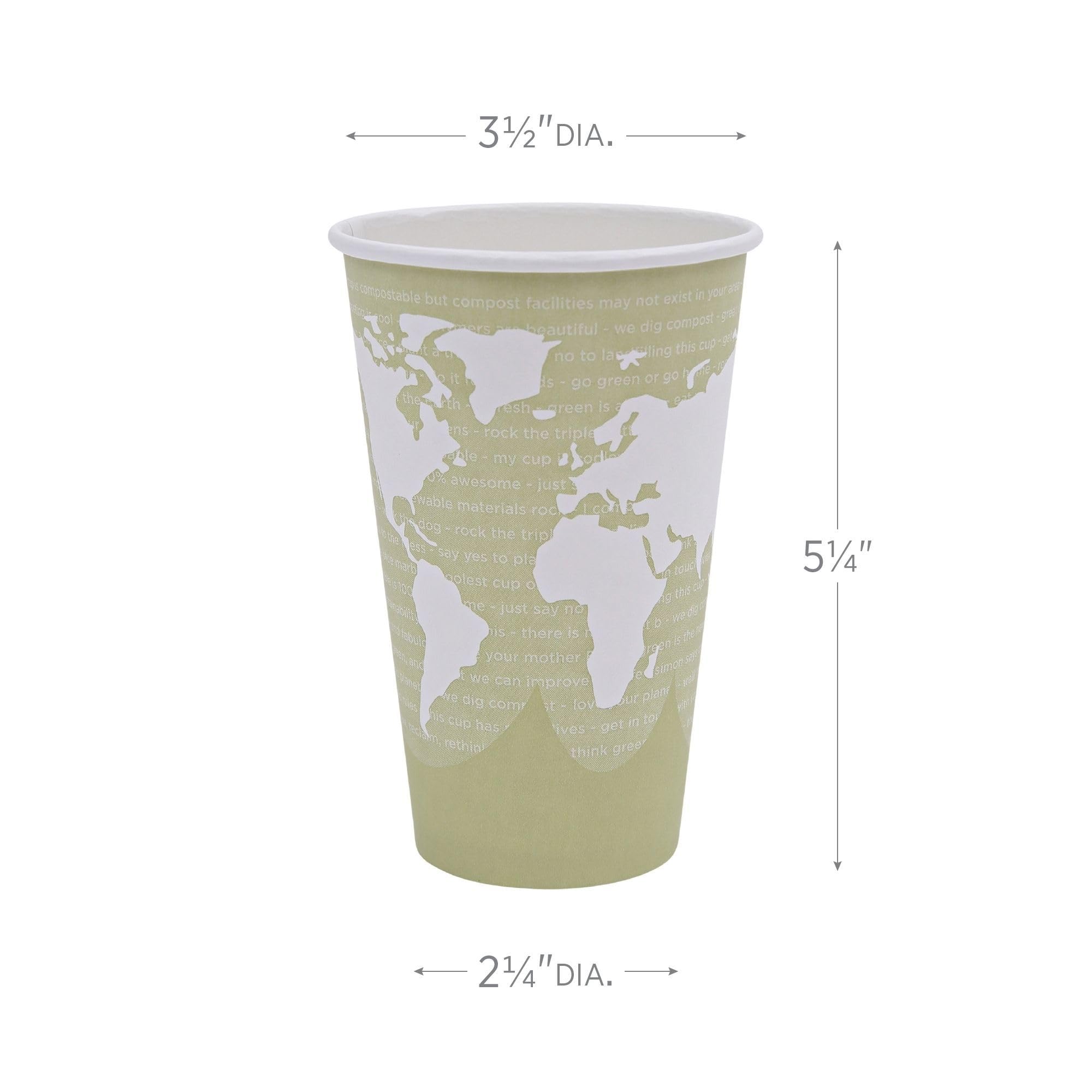 Eco-Products World Art Disposable Hot Coffee Cup, Eco-Friendly Compostable Pla Lined Take Out Paper Cup, 16 Fl Oz, Case Of 1000