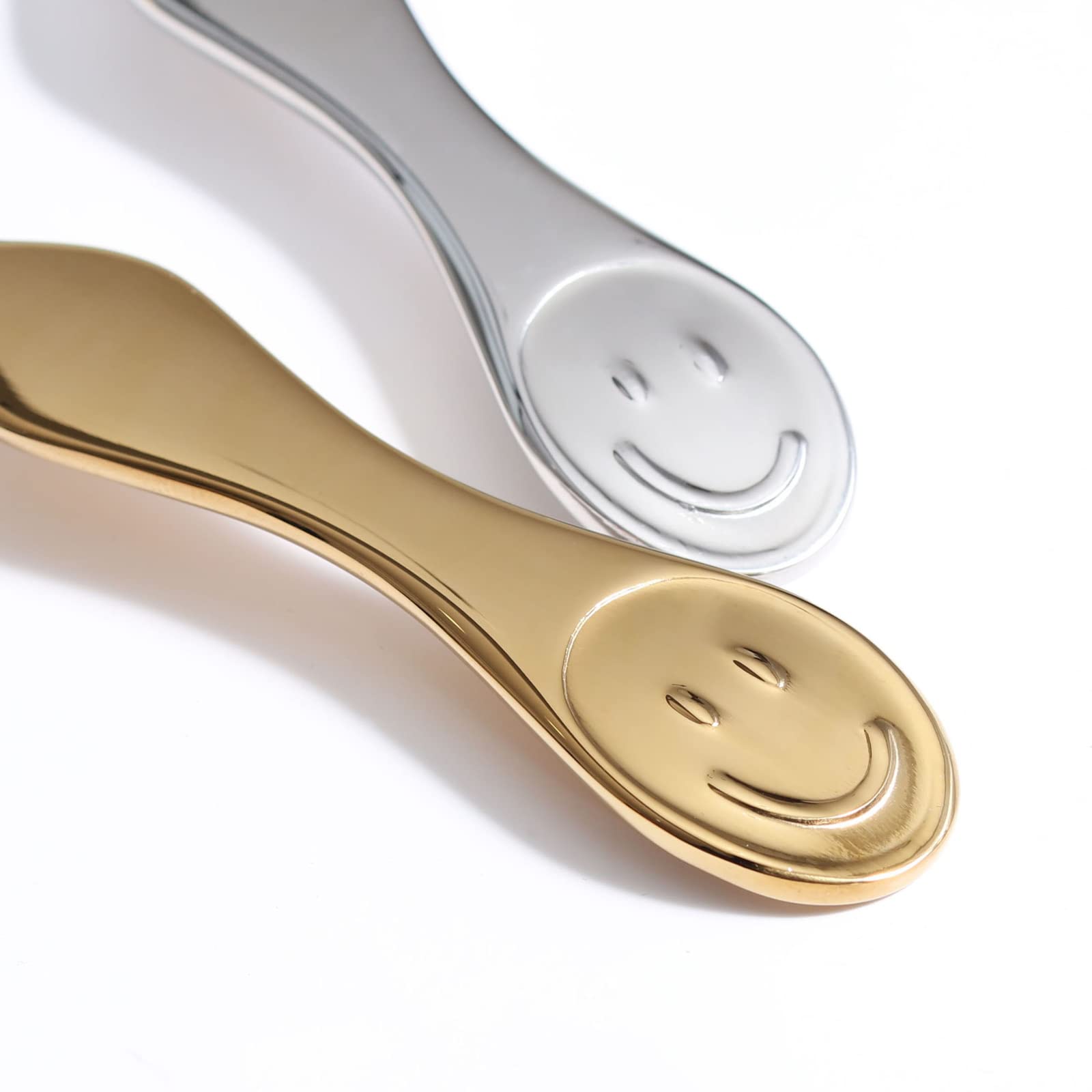 Premium Smiley Face Stainless Steel Dinner Spoon - Perfect For Soup, Coffee And Tea Delights (1 Gold And 1 Silver Two Smiling Sp
