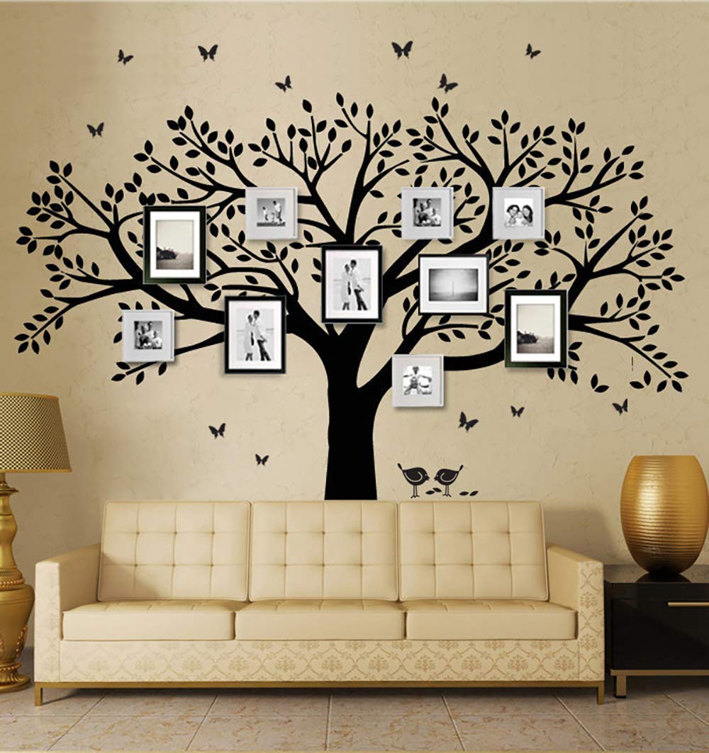 Lskoo Family Photo Frame Tree Wall Decals Family Tree Decal Living Room Home Decor (108'' Wide X 84'' Tall) (Black)