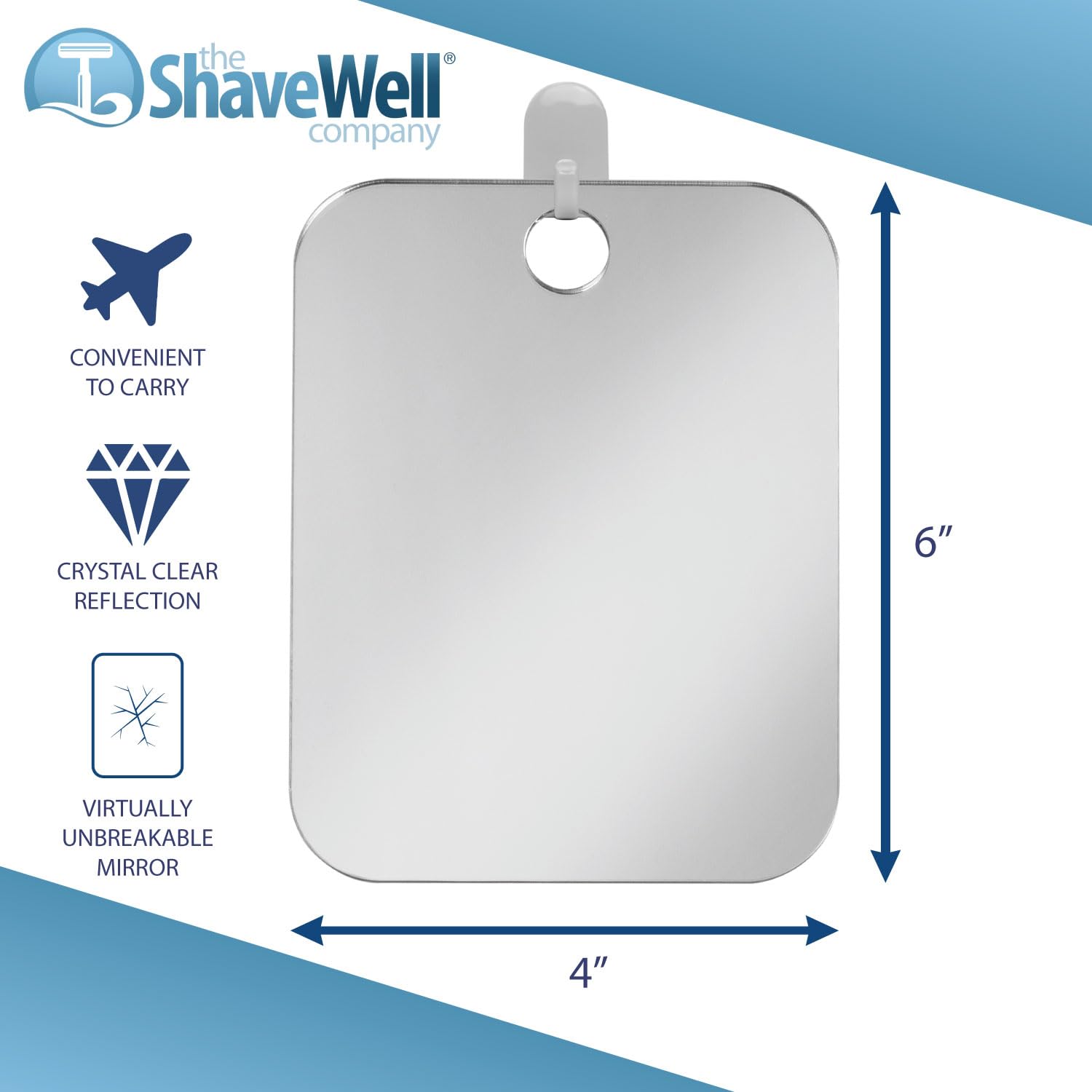 The Shave Well Company Locker Mirror for Office  Gym  or School  Full-Face Travel-Friendly Mirror with Convenient Handheld Option  Hanging Locker Mirror Includes Removable Adhesive Hook