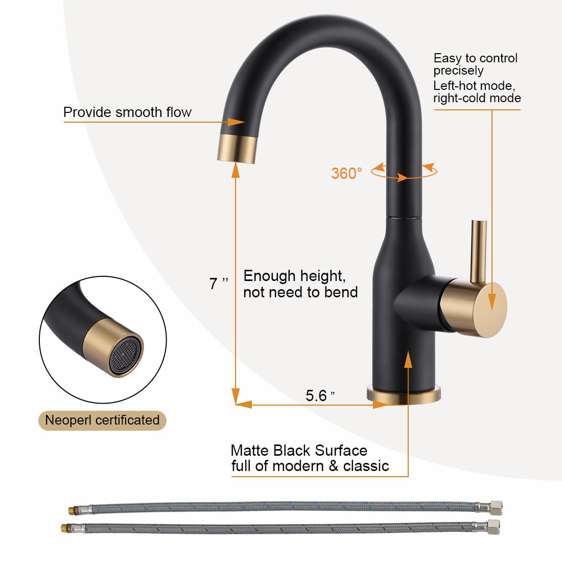 Wowow Bar Sink Faucet Black And Gold Modern Single Handle Bar Faucet 1 Hole Small Kitchen Sink Faucet 360 Swivel Rv Sink Faucet