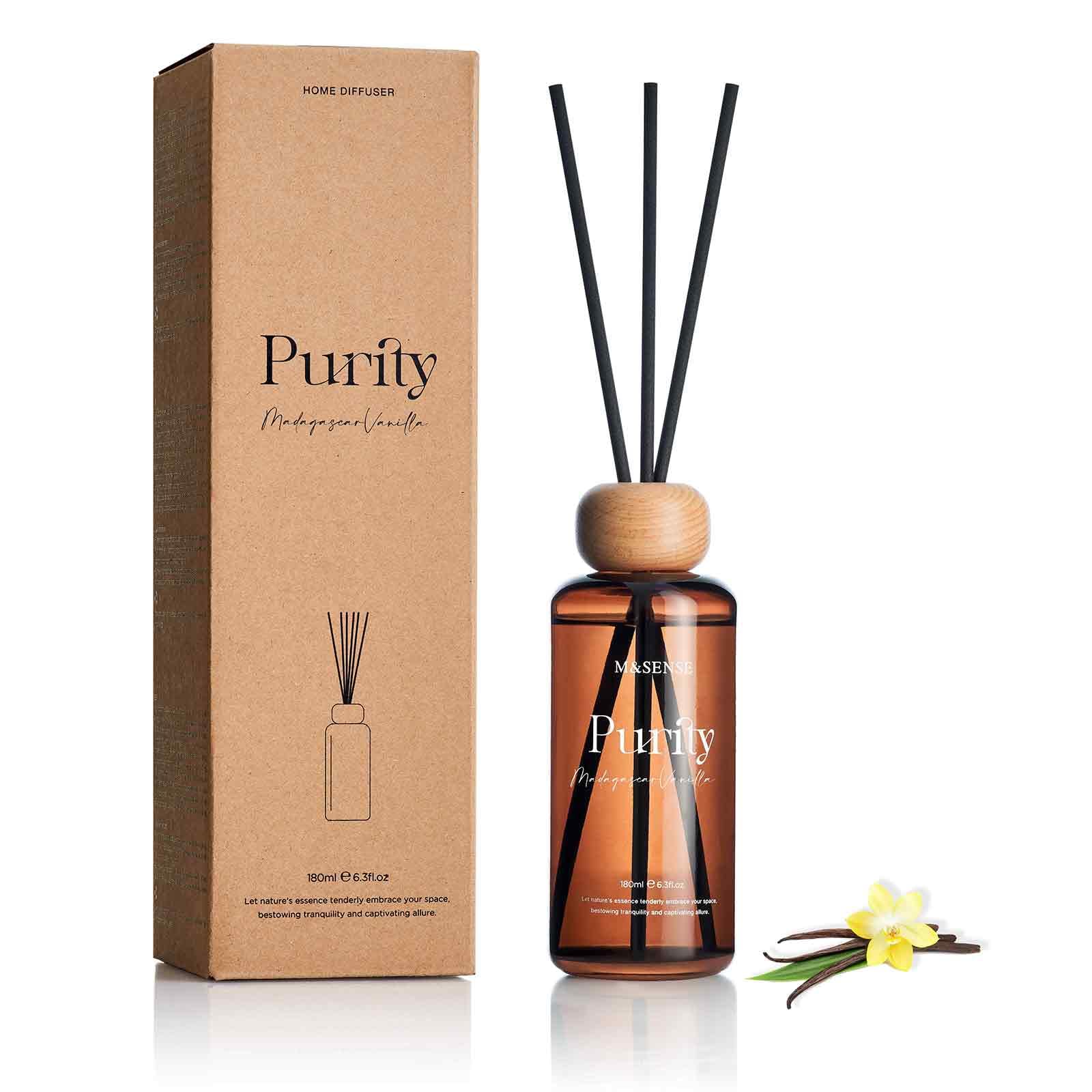 M&SENSE Madagascar Vanilla Reed Diffuser Set: 6.3 fl oz Non-Toxic Aroma Set with Sticks, Long-Lasting Natural Essential Oil Gift