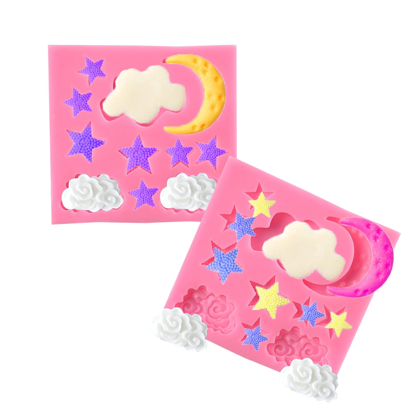 2Pcs Moon And Star Molds Silicone, Cloud Fondant Mold Moon Star Cloud Chocolate Molds For Chocolate Candy Baking Sugar Cakes Dec