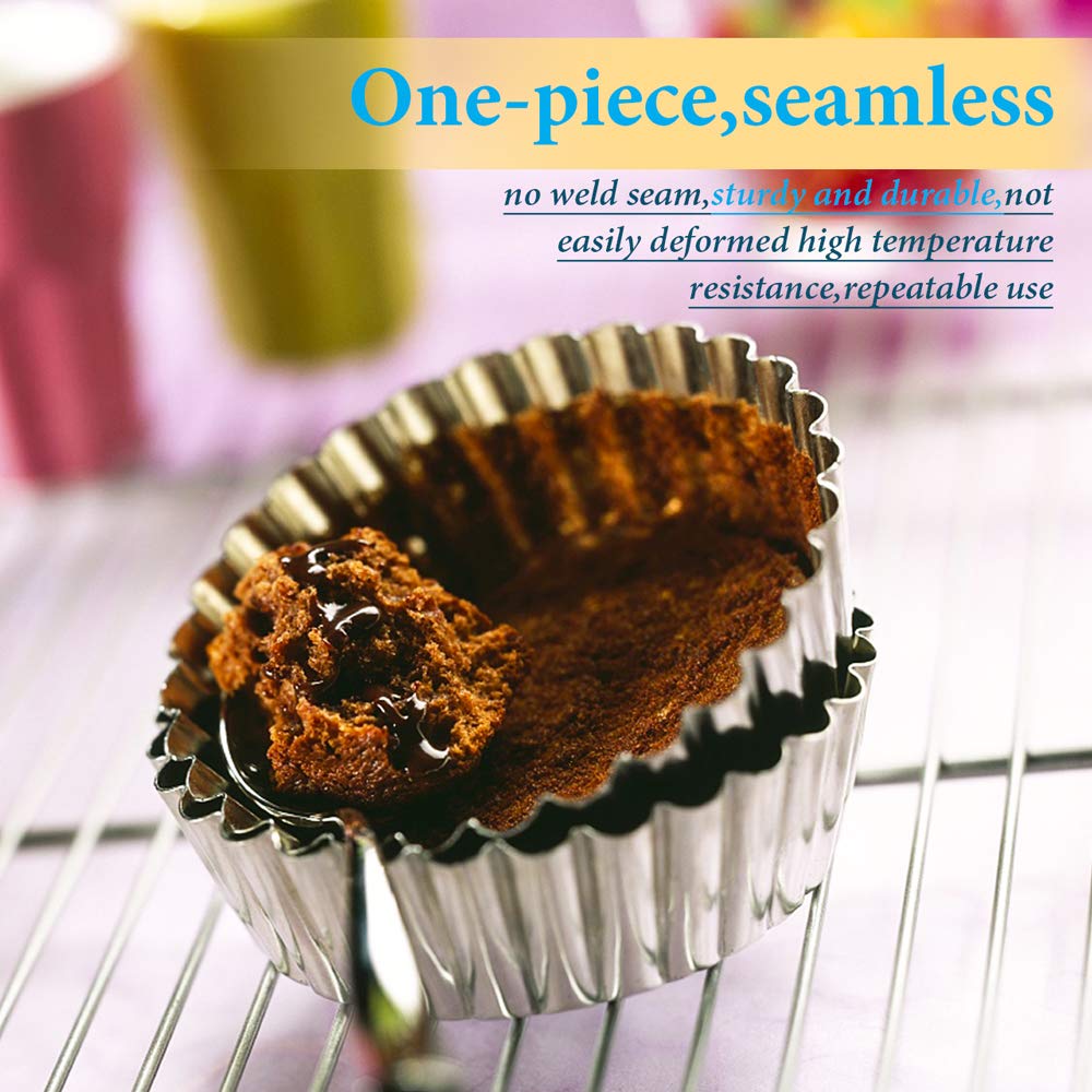 Amytalk 20 Packs Cupcake Mold, 3.8Inch Stainless Steel Mini Pie Tartlet Cupcake Cake Muffin Mold Tin Pan Baking Tool