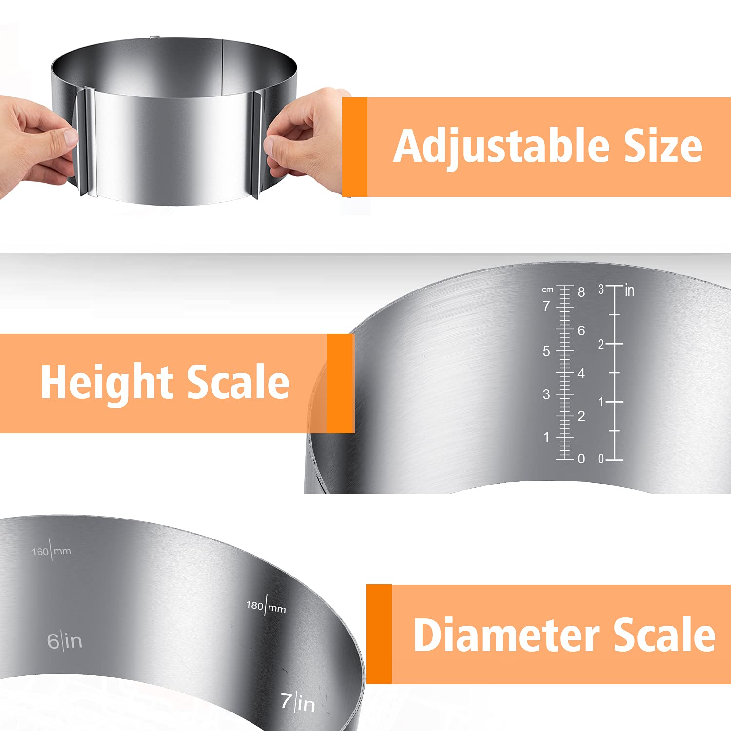 Ineibo Cake Ring And Cake Collar Set, 6 To 12 Inch Adjustable Cake Mousse Mould Set With 6Inch Clear Cake Roll, Stainless Steel