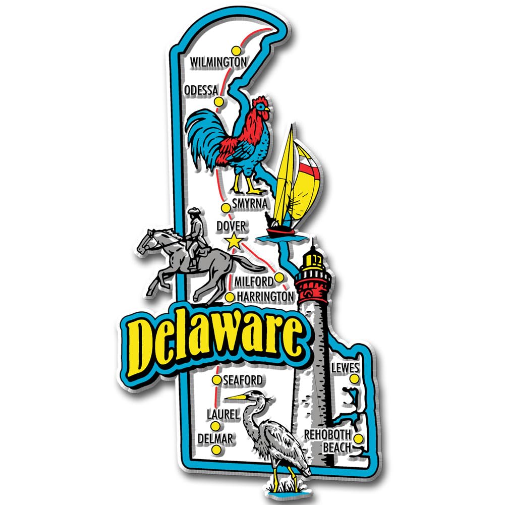 Delaware Jumbo State Magnet By Classic Magnets, 2.8'' X 5'', Collectible Souvenirs Made In The Usa