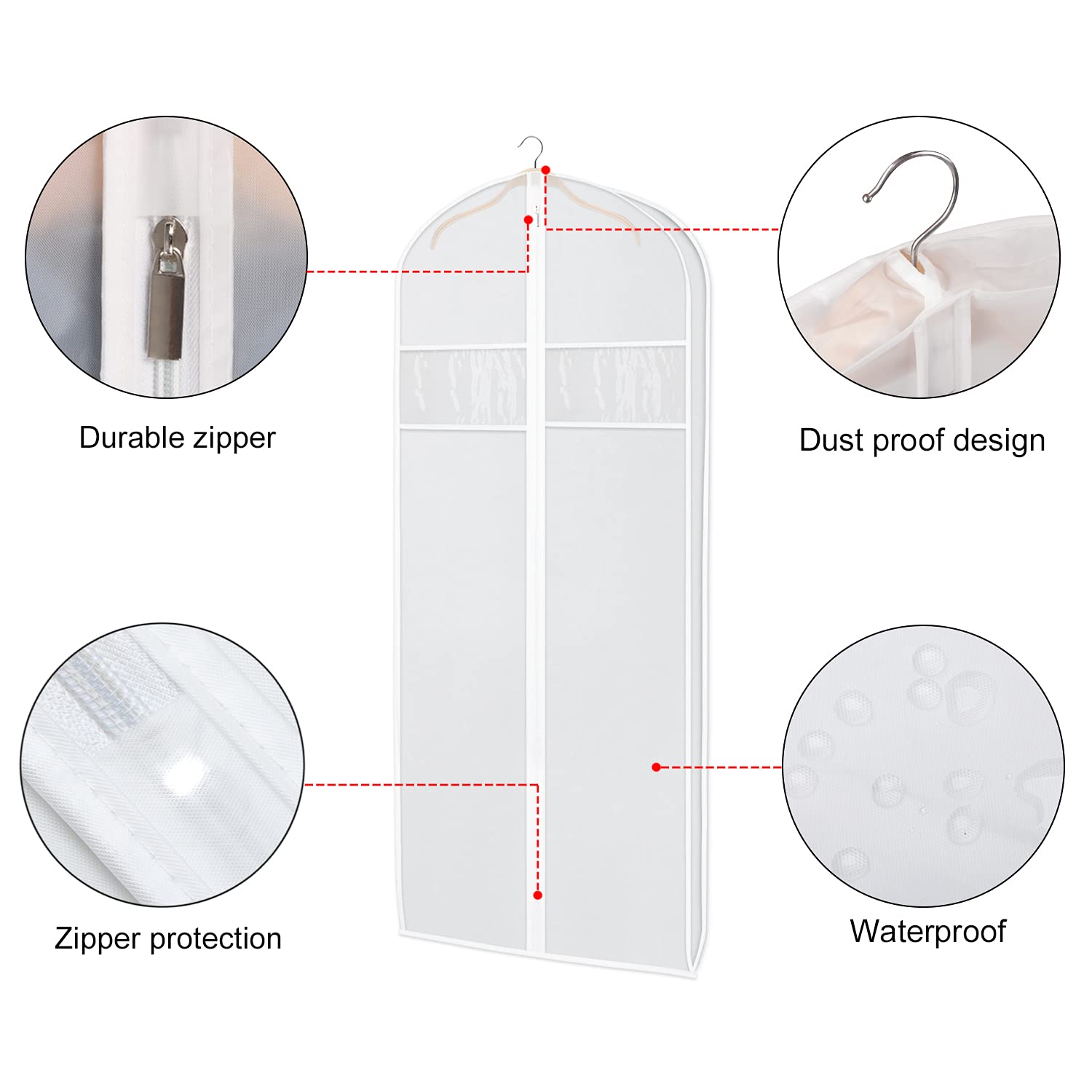Zilink Dress Garment Bags For Storage 72-Inch With Clear Window And 3'' Gusset Dress Cover Bag For Long Evening Dresses,Fur Coat