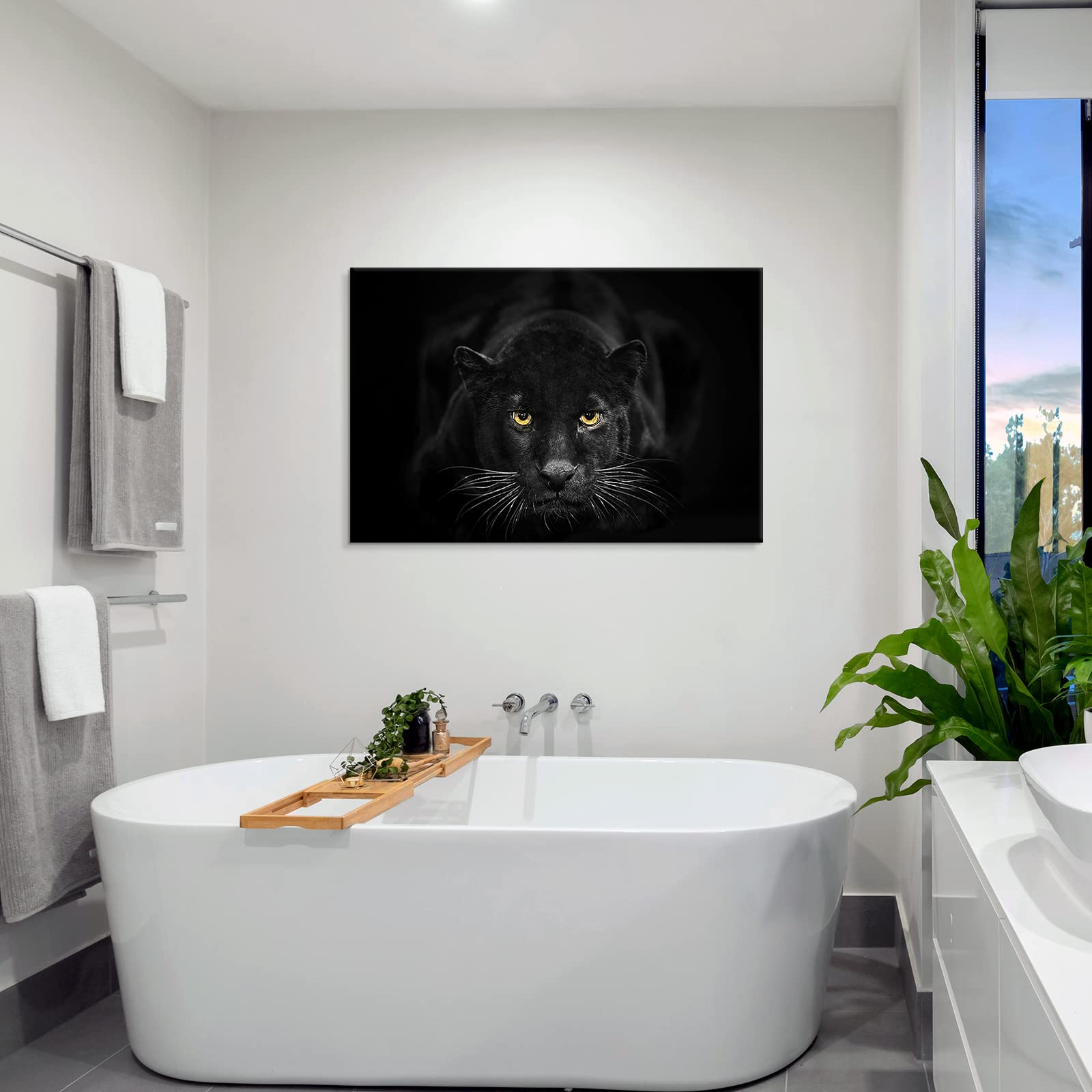 Seven Wall Arts Black Panther Canvas Wall Art Black And White Animal Painting Wildlife Animal Pictures Poster Print Modern Leopa