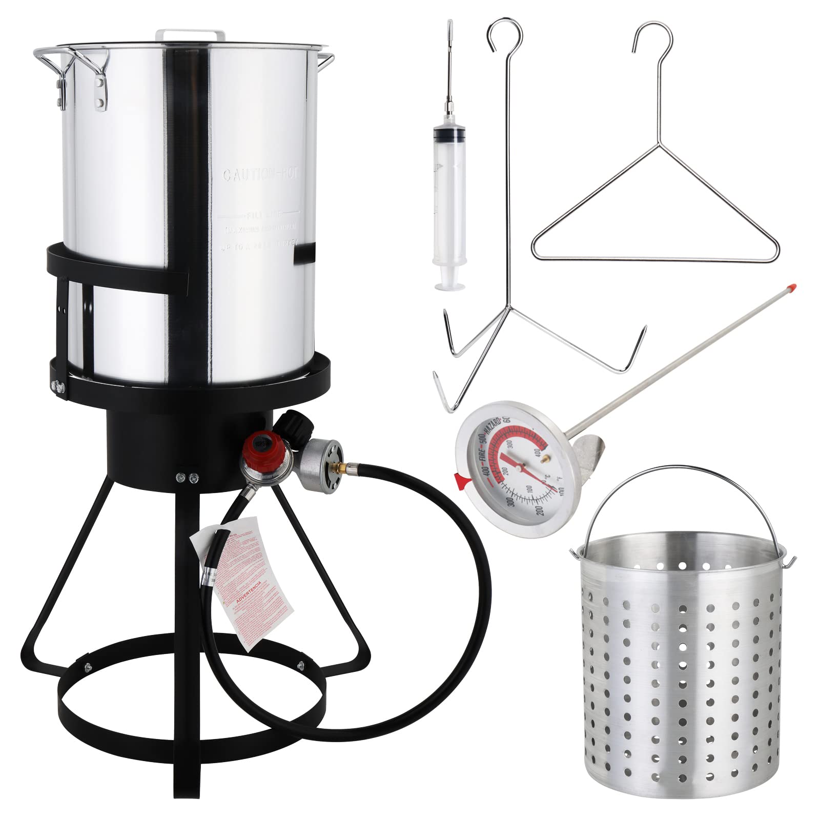 Outvita 30 Qt Turkey Deep Fryer Set, Aluminum Fish & Seafood Boiler Steamer With 55,000 Btu Propane Gas Burner Stand Injector Th
