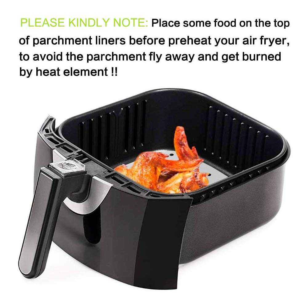 Set Of 200, 8.5 Inch Square Liners/Steaming /Perforated Parchment Paper For Air Fryer, Steaming Basket And More