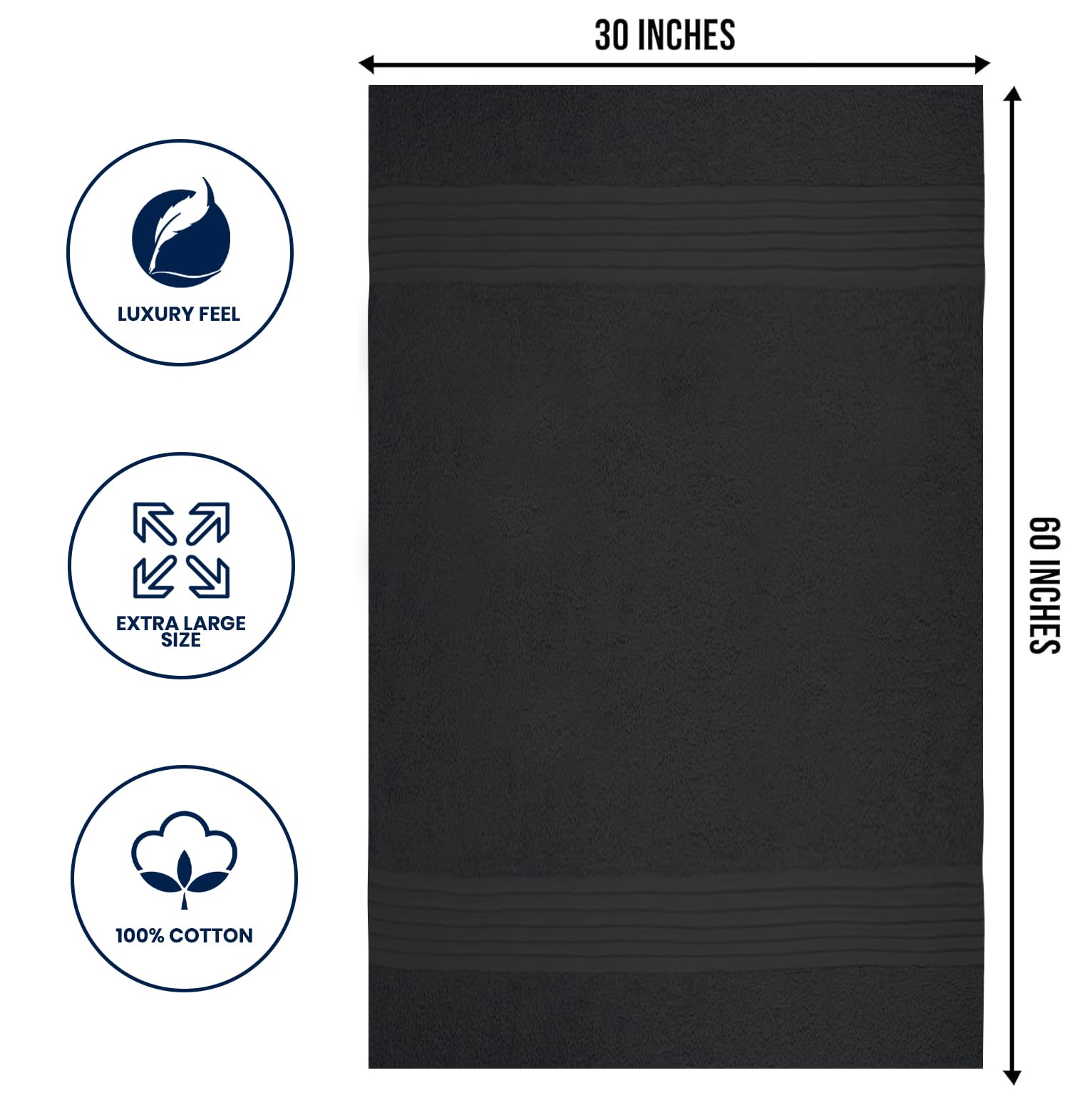 Textila 100% Cotton Bath Sheet Towels - Jumbo Size 35X70 Inches, Ultra Soft And Absorbent, (2 Pack - Black) Luxury Oversized Tow
