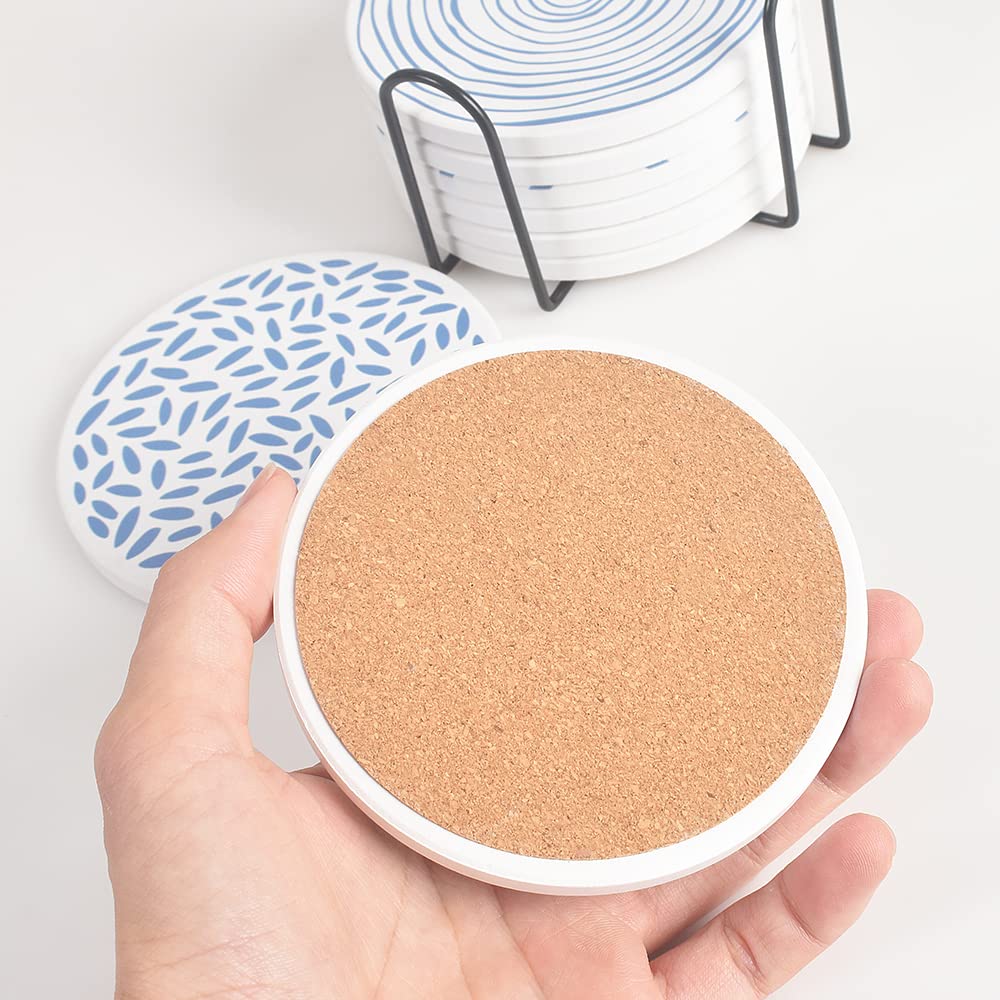 Newk coasters for Drinks  Set of 8 ceramic Absorbent coasters with Metal Holder  Mandala coasters for coffee Table  great Housewarming gifts