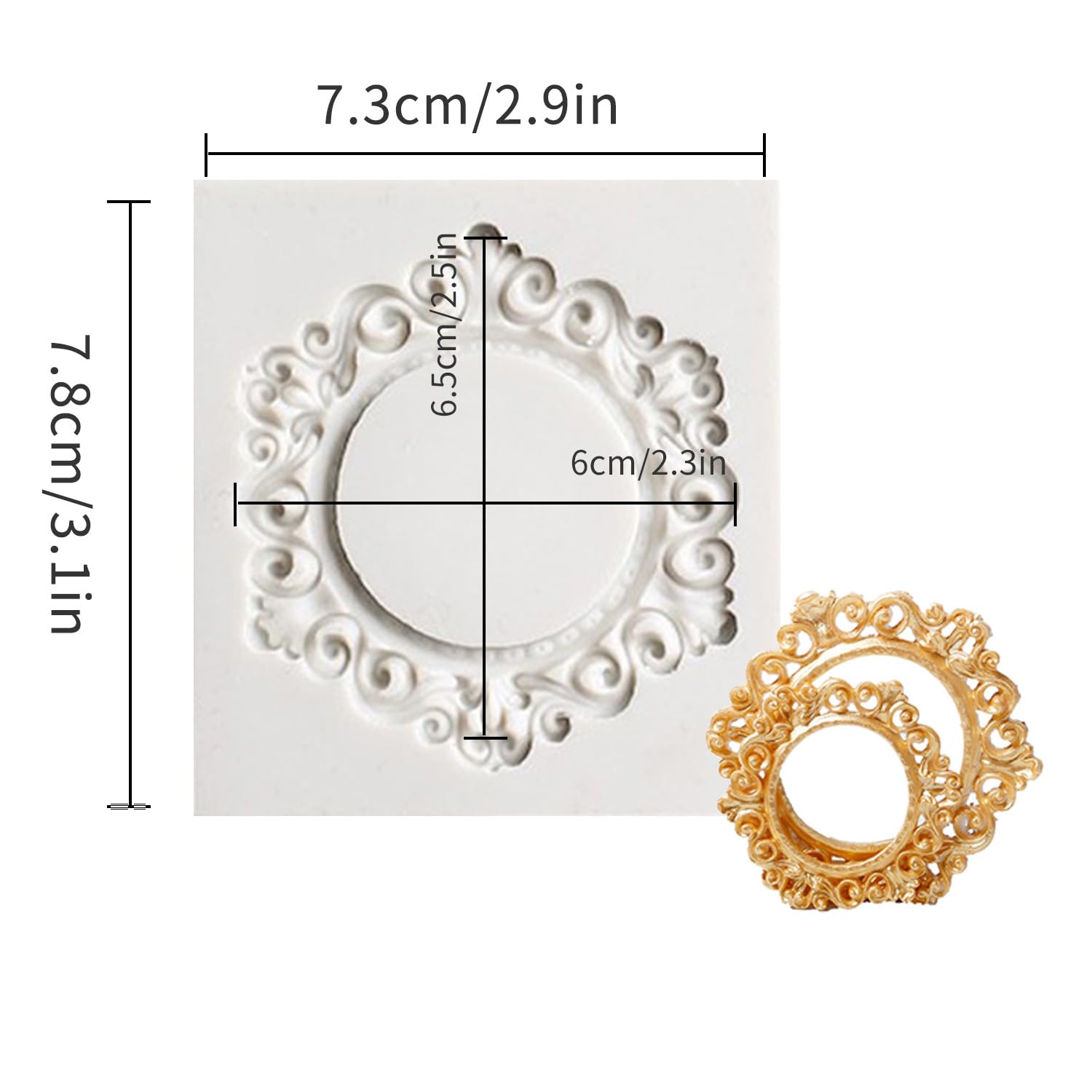1Pcs Mini Frame Silicone Mold Sugarcraft Cake Decorating Tools Fondant Gompaste Molds 3.1X2.9'' (Large)
