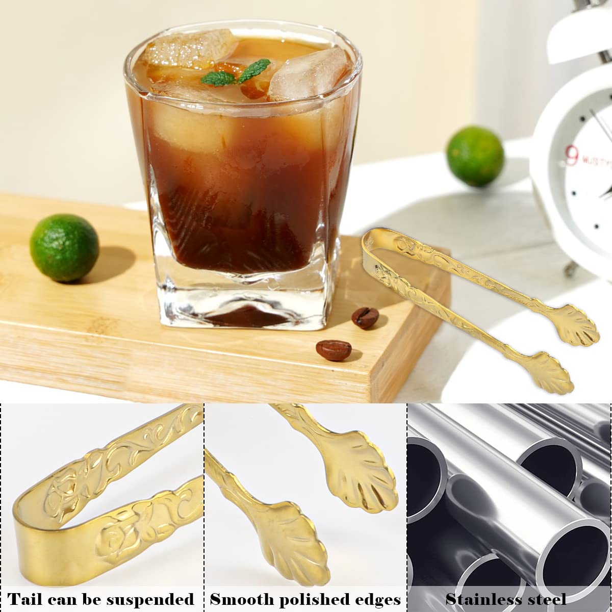 Doerdo 2Pcs Ice Cube Tongs Sugar Tongs Stainless Steel Mini Serving Tongs Appetizers Tongs For Tea Party Coffee Bar, Gold