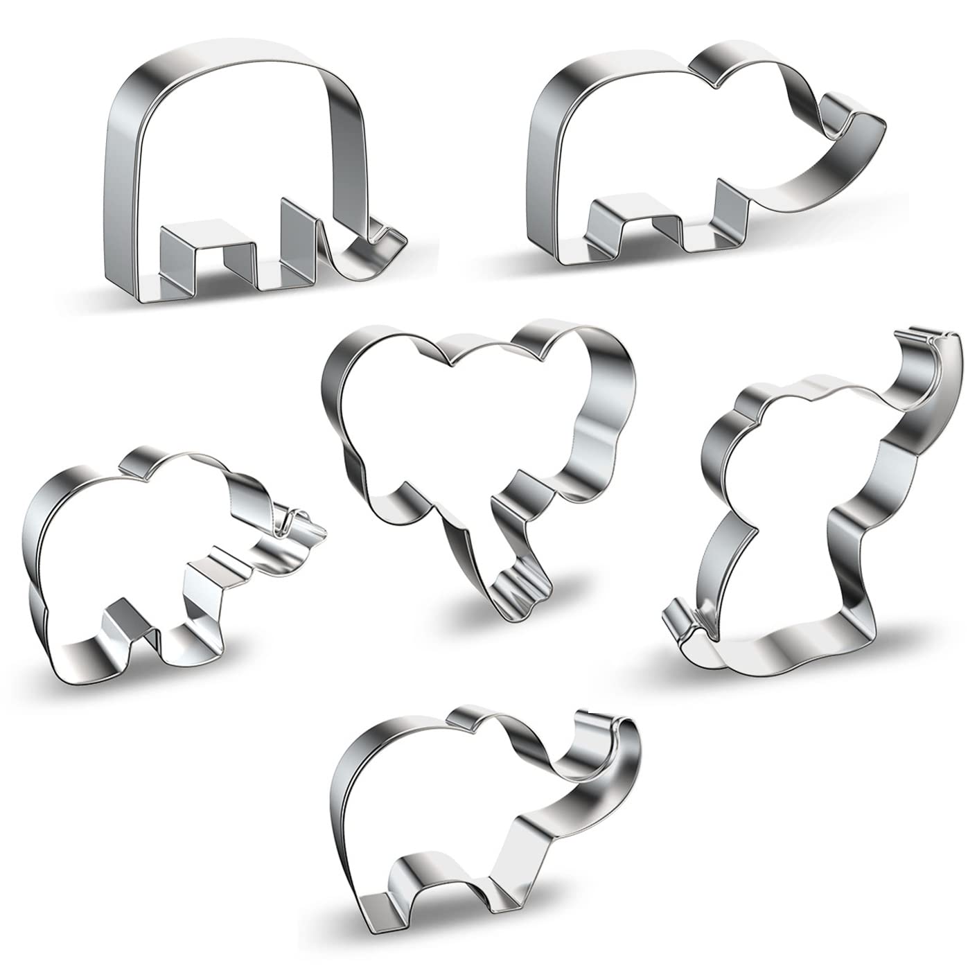 Elephant Cookie Cutter Set With Elephant Face, Cute Elephants Animal Shapes - Stainless Steel Baby Shower Cake Mold Fondant Deco