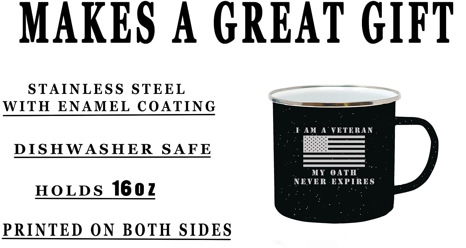 Rogue River Tactical Black Military Veteran Oath Camp Mug Enamel Camping Coffee Cup Gift For Vet 16oz Large