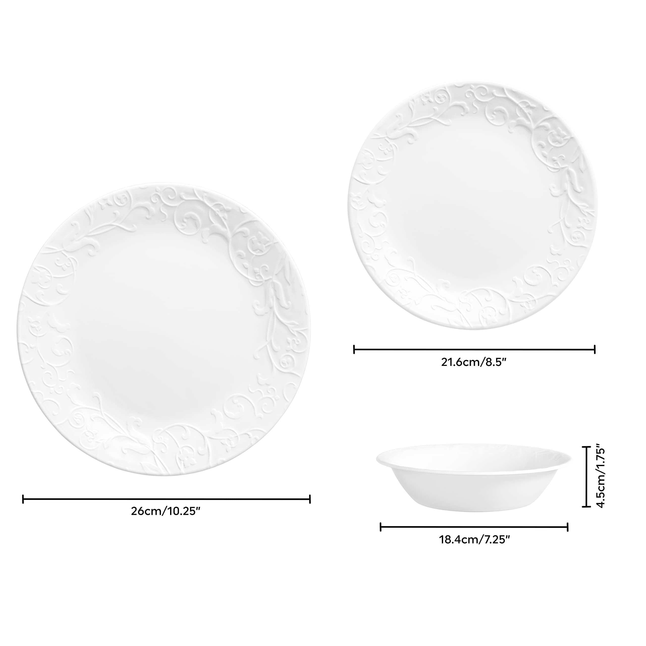 Corelle 12pc Bella Faenza Dinnerware Set for 4 - 3X More Durable Glass, Half Weight of Ceramic, up to 80% Recycled