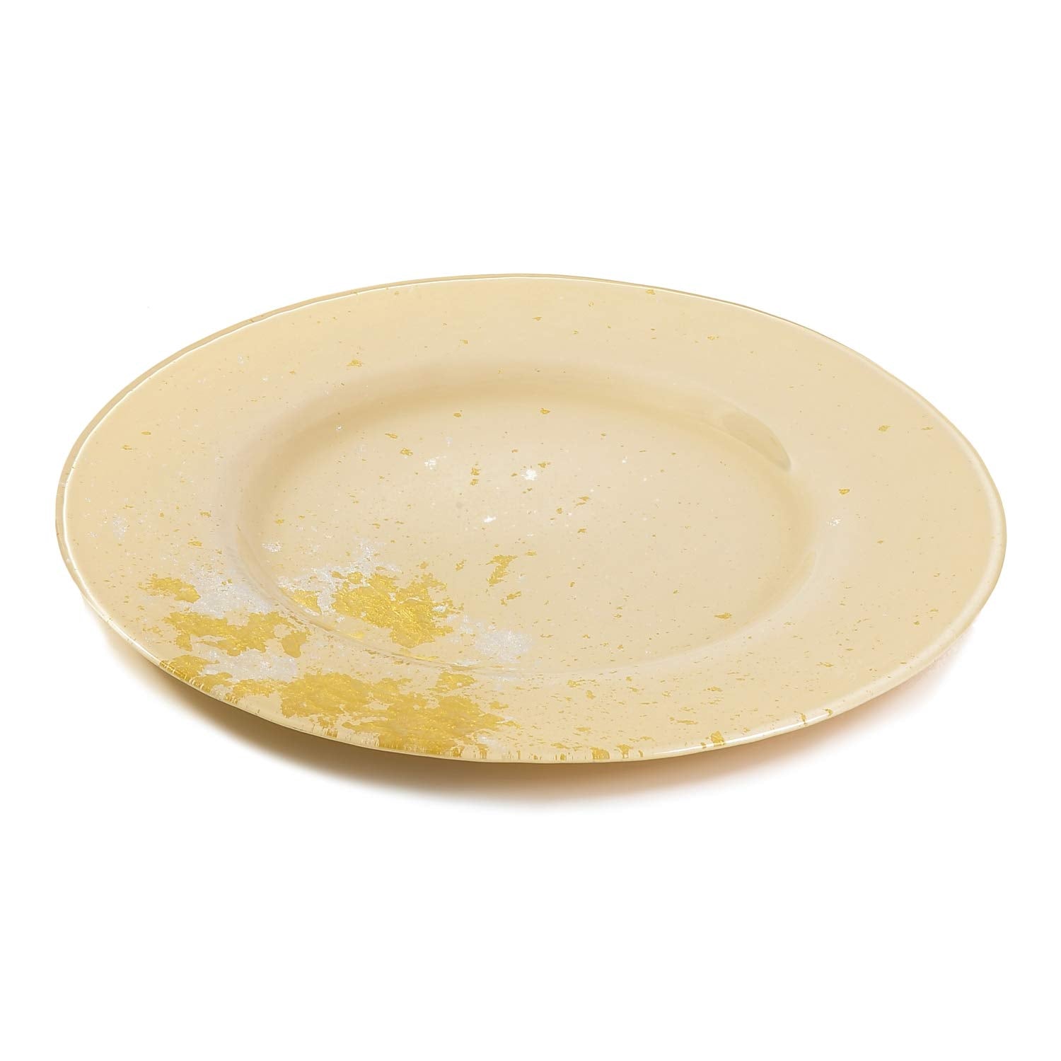 Syosaku Japanese Urushi Glass Dinner Plate F12.5-Inch Light Beige With Gold Leaf, Dishwasher Safe
