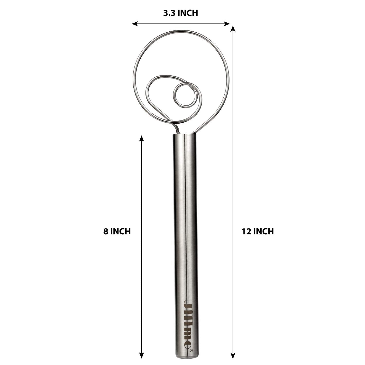 Jillmo Danish Dough Whisk, 12 Inch Stainless Steel Bread Whisk, 2 Pack