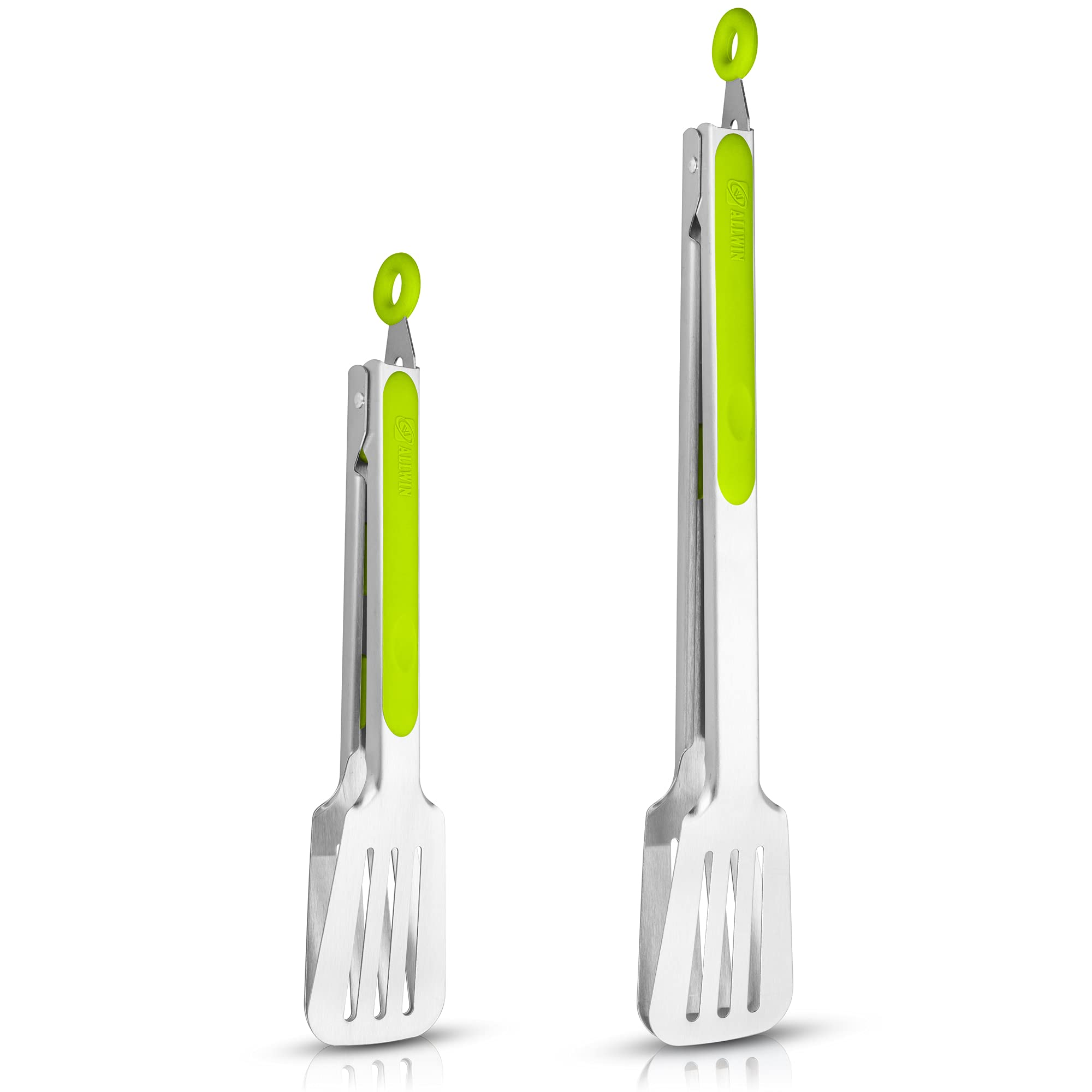 Premium 304 Stainless Steel Barbecue Turners, Heavy Duty Non-Stick Bbq Cooking Kitchen Tongs, 9'' And 12'' Green