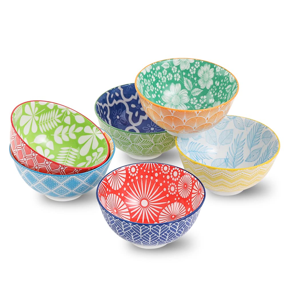Ceramic Small Bowls Dessert Bowl - Porcelain 10 Oz Cute Bowl Set For Rice | Soup | Snack | Ice Cream | Side Dishes - Colorful Ki