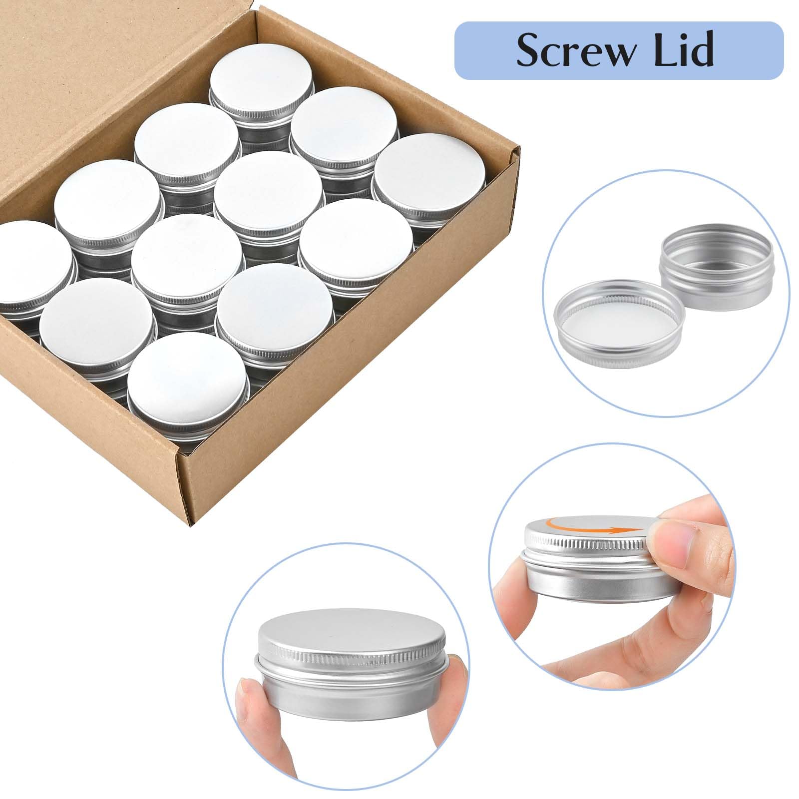 Tuzazo 24Pack 1 Oz Aluminum Tin Cans With Screw Lid And Labels, Refillable Travel Sized Cosmetic Containers Small Tins For Salve