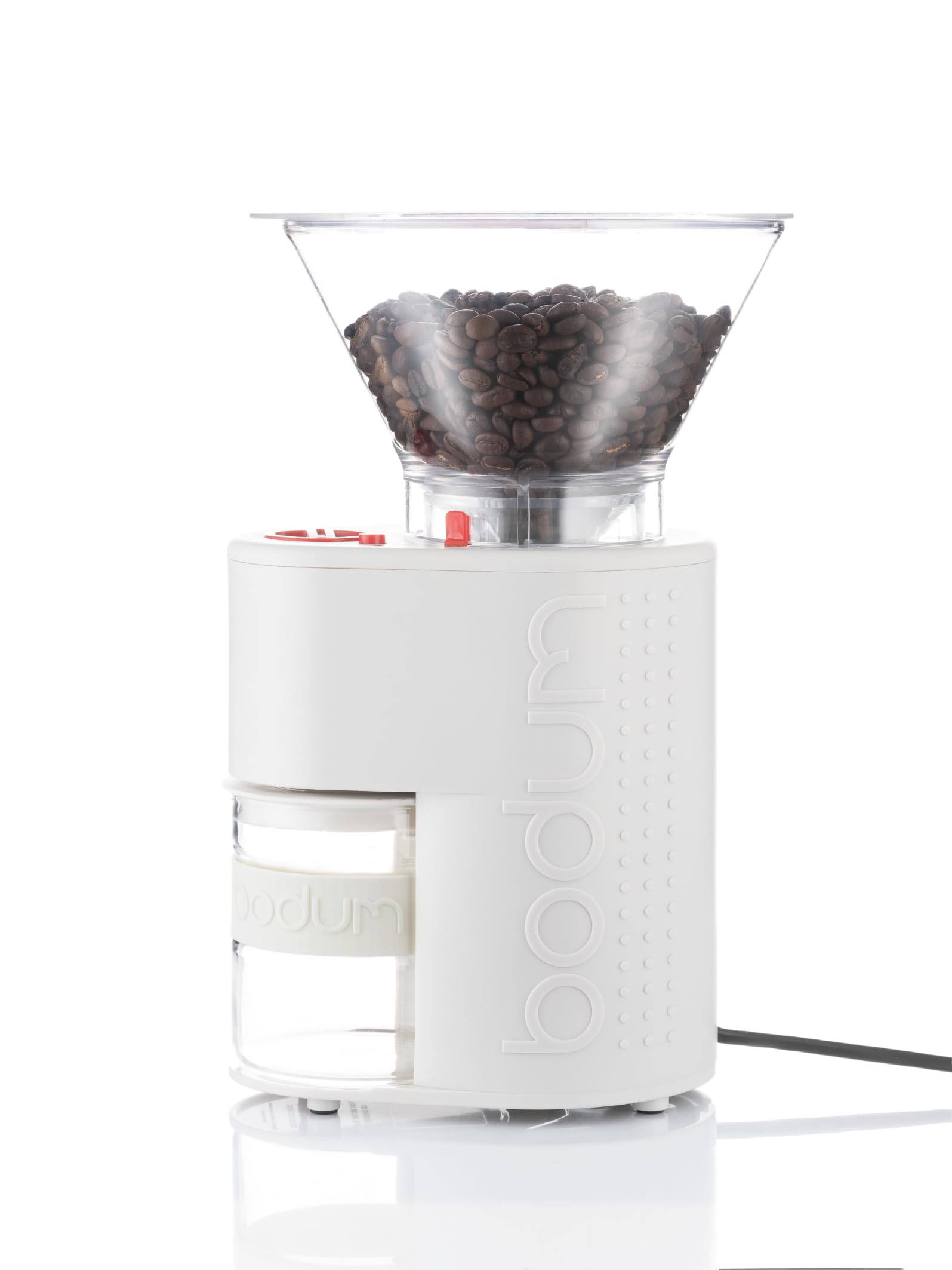 Bodum Bistro Electric Conical Burr Coffee Grinder, Preset Timer, 12 Grind Settings, White